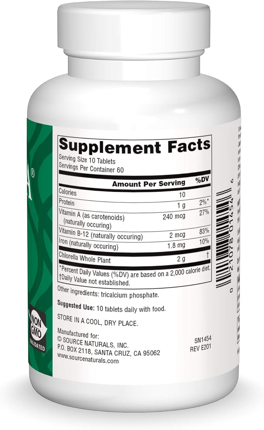Plant-Based B12 Yaeyama Chlorella Green Superfood Tablets - 600 Count, 200 mg