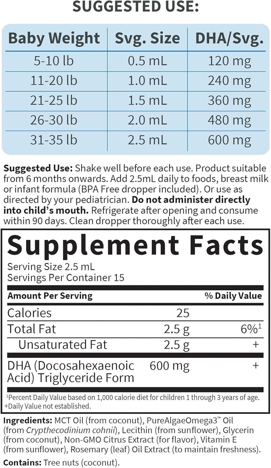 Plant Based Baby DHA Drops, Omega 3 Supplement for Baby's Brain & Eyes, Vegan Formula, 37.5 mL Liquid - BoostGo Australia