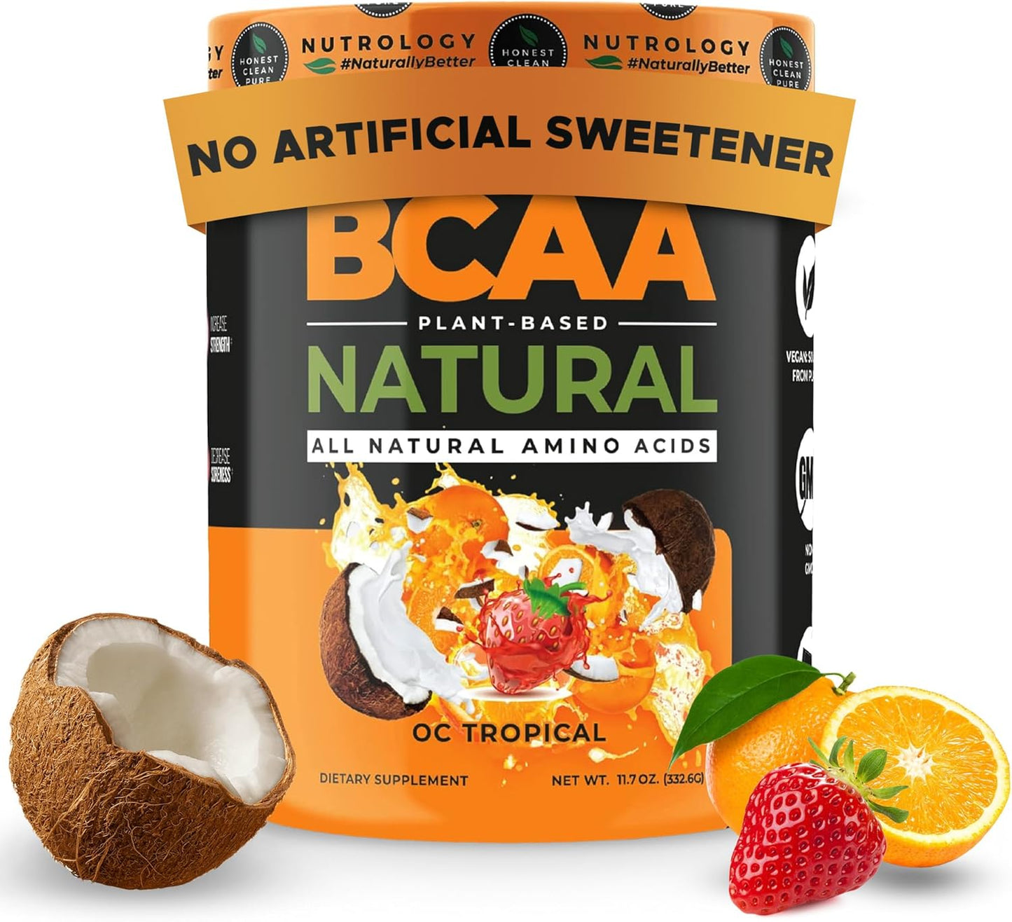 Plant-Based BCAA Powder with Greens & Fruits Superfood Blend - Vanilla Cinnamon & Orange Coconut Flavor (60 Servings)