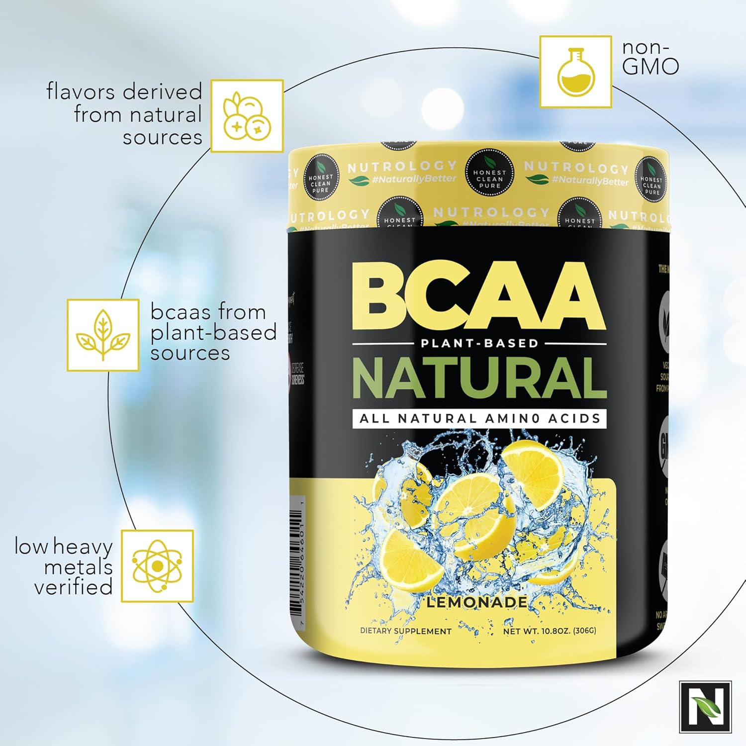 Plant-Based BCAA Powder with Natural Vanilla Cinnamon & Lemonade Flavor, 30 Servings