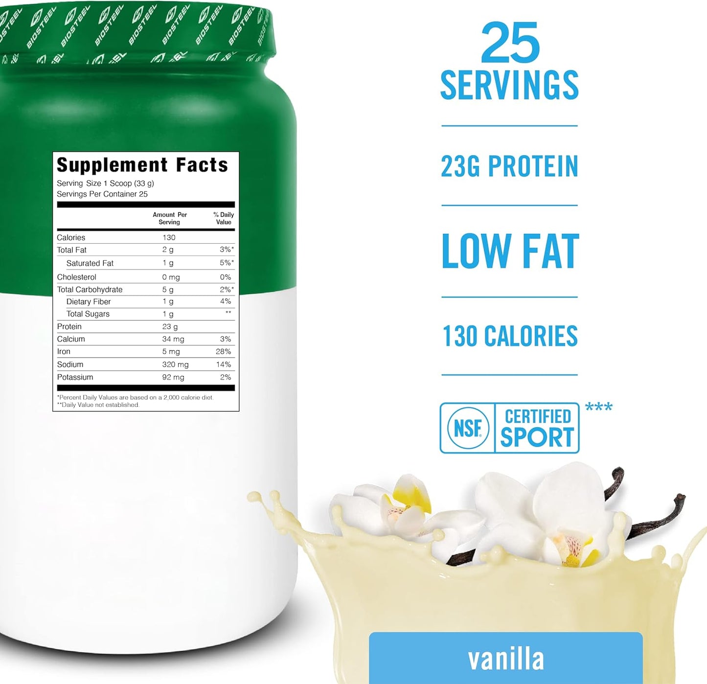 Plant-Based BioSteel Vegan Protein Powder in Vanilla Flavor - NSF Certified for Sport, 1.8 lbs, 22g Protein per Serving - Brown Rice, Pea, & Pumpkin Seed Protein Powder - 25 Servings of Premium Plant Protein