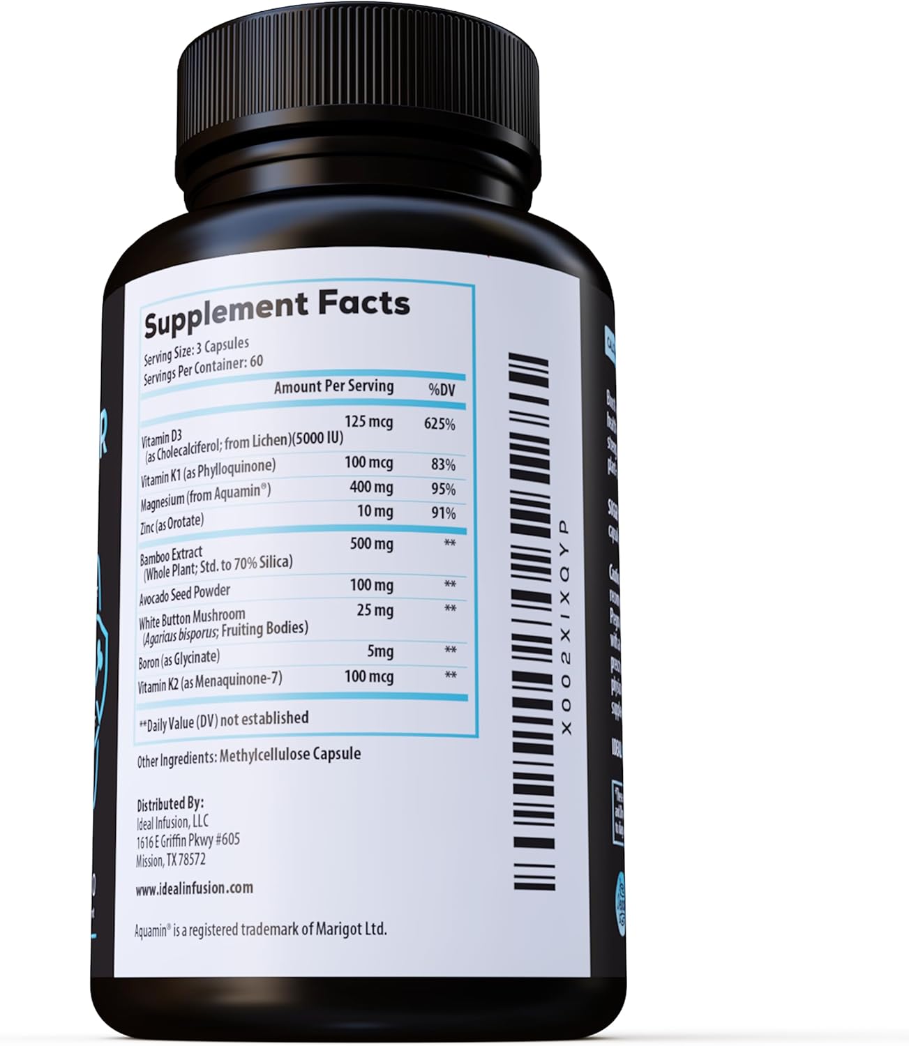 Plant-Based Calcium-Free Bone Density Supplement: Silica & Icelandic Magnesium for Bone Strength & Arterial Health - Vegan Vitamin D3 5000 IU with K2 K1 (60 Servings)
