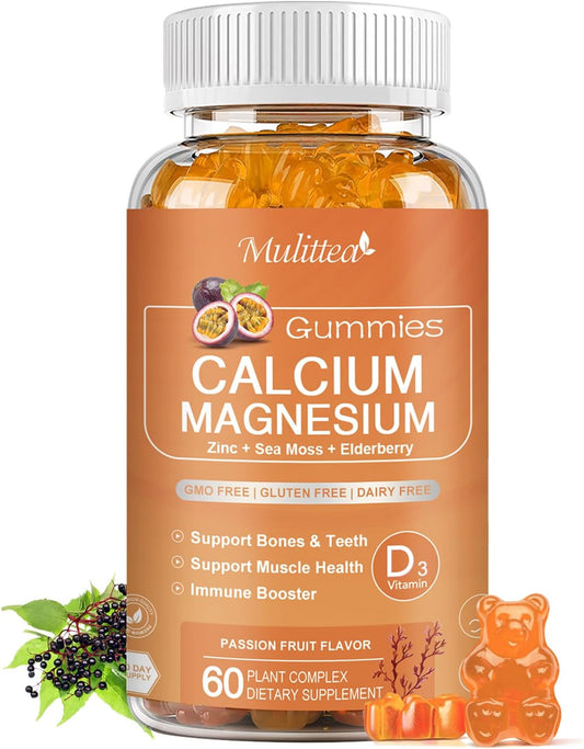 Plant-Based Calcium Gummies with D3, Zinc, Magnesium, Potassium, Vitamin C - Bone & Immune Support - Sugar-Free Chewable Gummy (1 Pack)