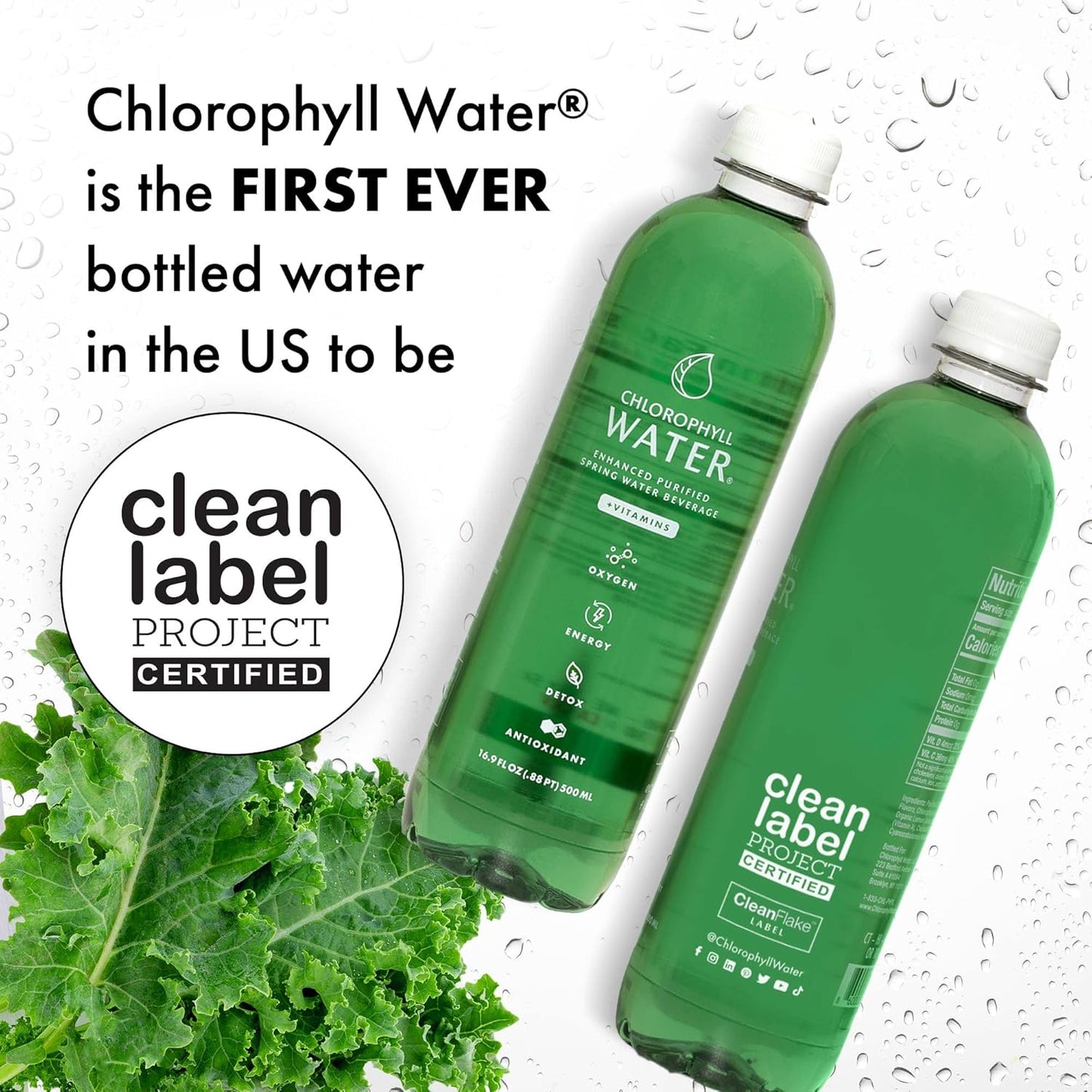 Plant-Based Chlorophyll Water Infused with Vitamins for Antioxidants, Detox, Energy, and Immune Support - 12pk