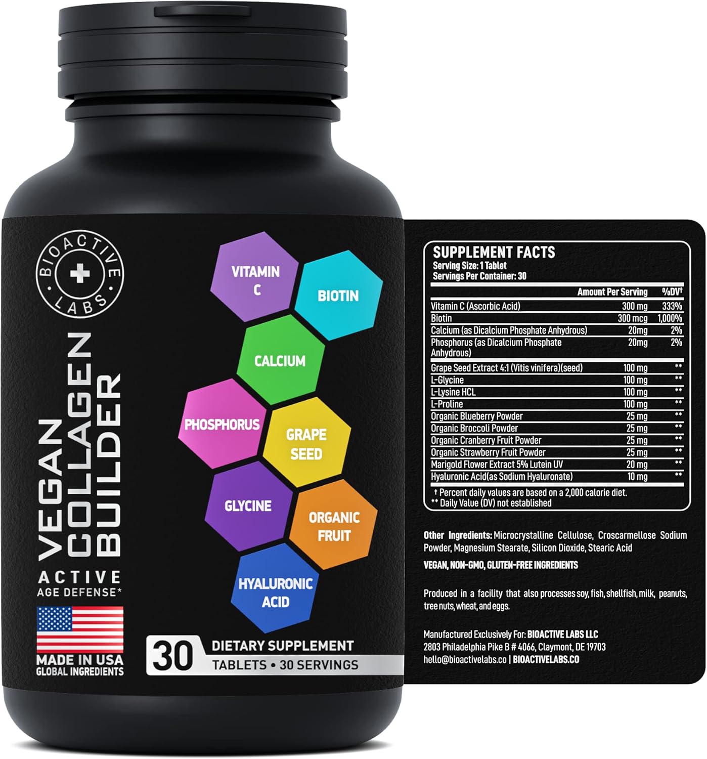 Plant-Based Collagen Boost Tablets for Healthy Skin, Hair, and Nails - Vegan Supplements with Biotin, Vitamin C, and Amino Acids