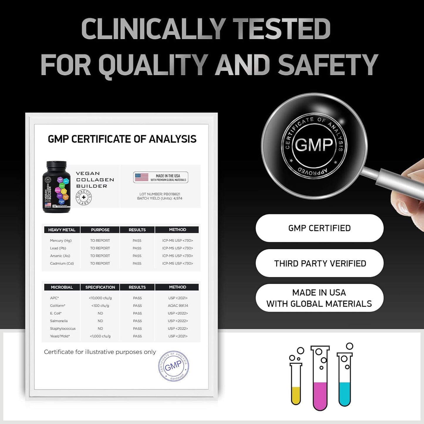 Plant-Based Collagen Builder Tablets, Vegan Collagen Powder Alternative with Vitamins and Minerals - 2-Pack 60 Pill Vegan Collagen Supplements by BIOACTIVE LABS