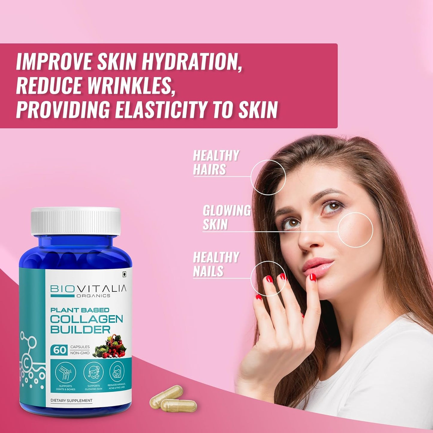 Plant-Based Collagen Peptide Builder Capsules for Skin and Joint Health - 1000mg - 60 Capsules