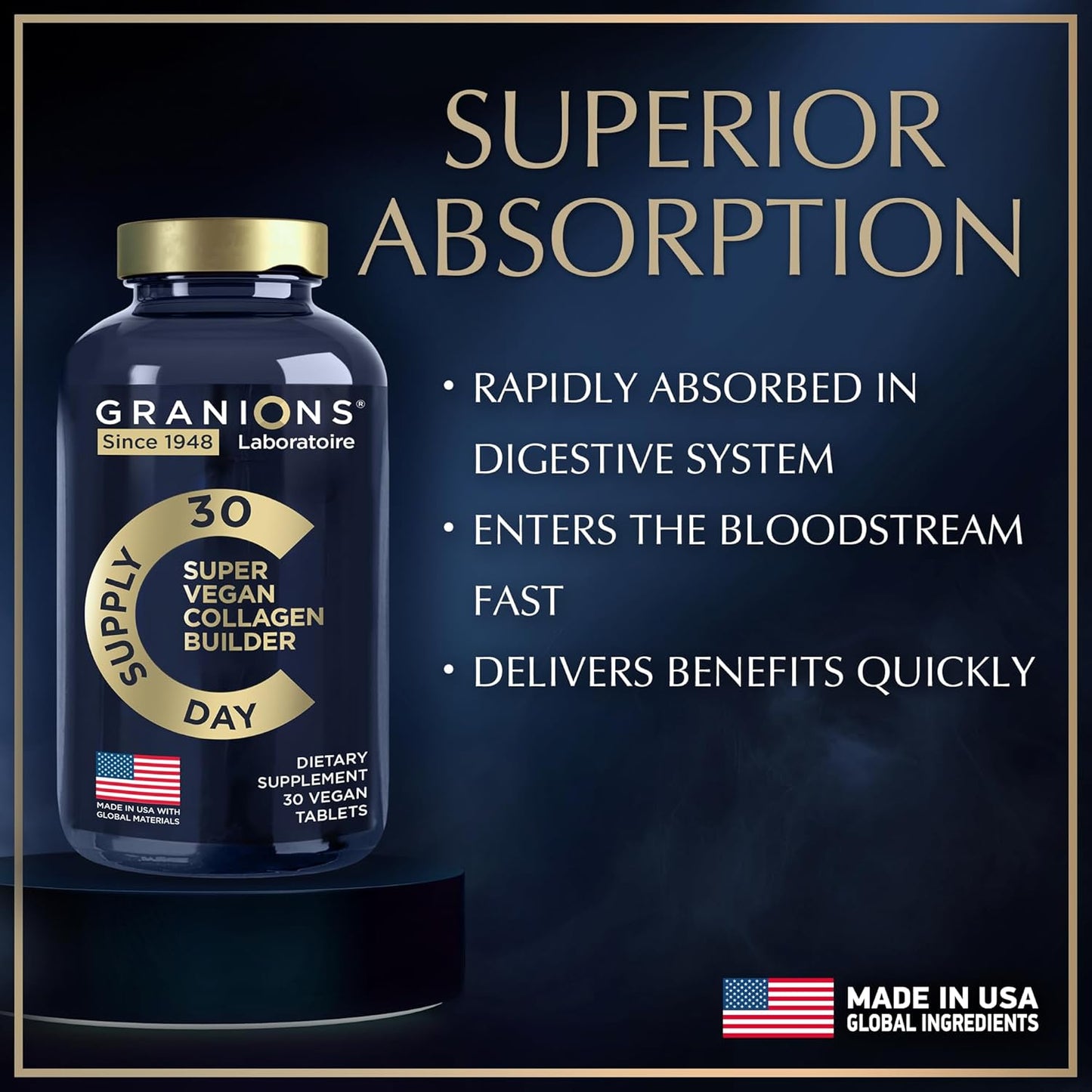 Plant Based Collagen Supplements for Hair, Skin, Nails & Joints - Vegan Biotin, Hyaluronic Acid, Amino Acids - 60 Vegan Pills