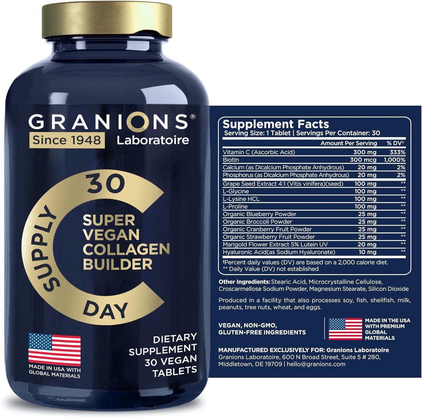 Plant Based Collagen Supplements for Hair, Skin, Nails & Joints - Vegan Biotin, Hyaluronic Acid, Amino Acids - 60 Vegan Pills
