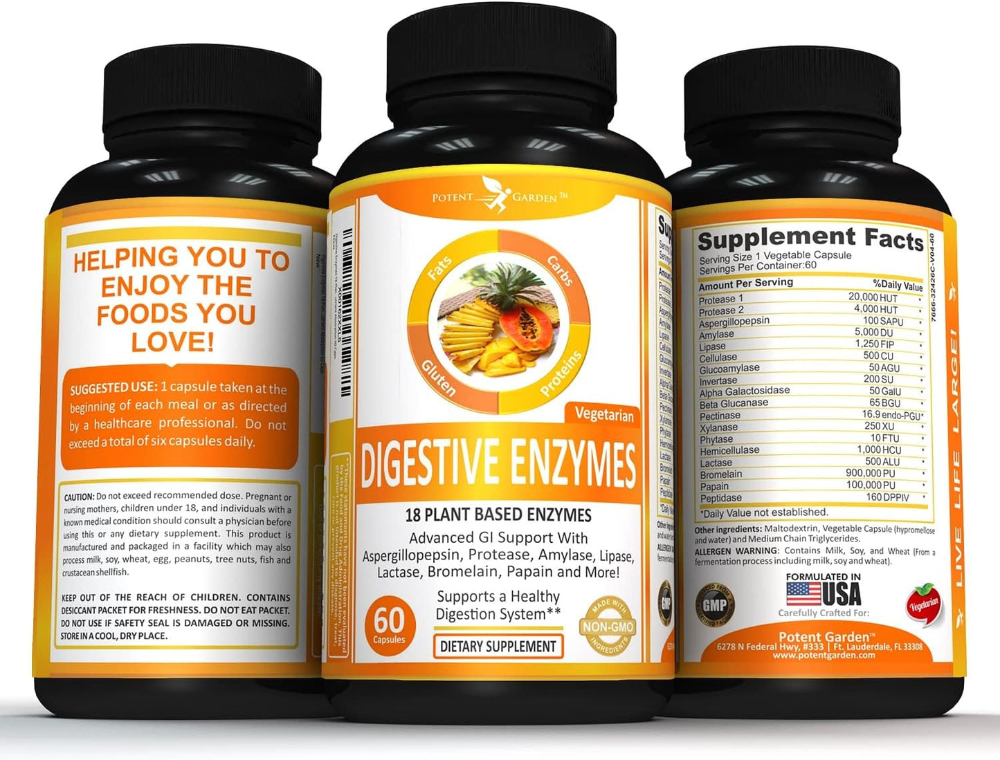 Plant Based Digestive Enzymes - 18 Enzymes for Healthy Digestion - Supports Nutrient Absorption - 60 Capsules