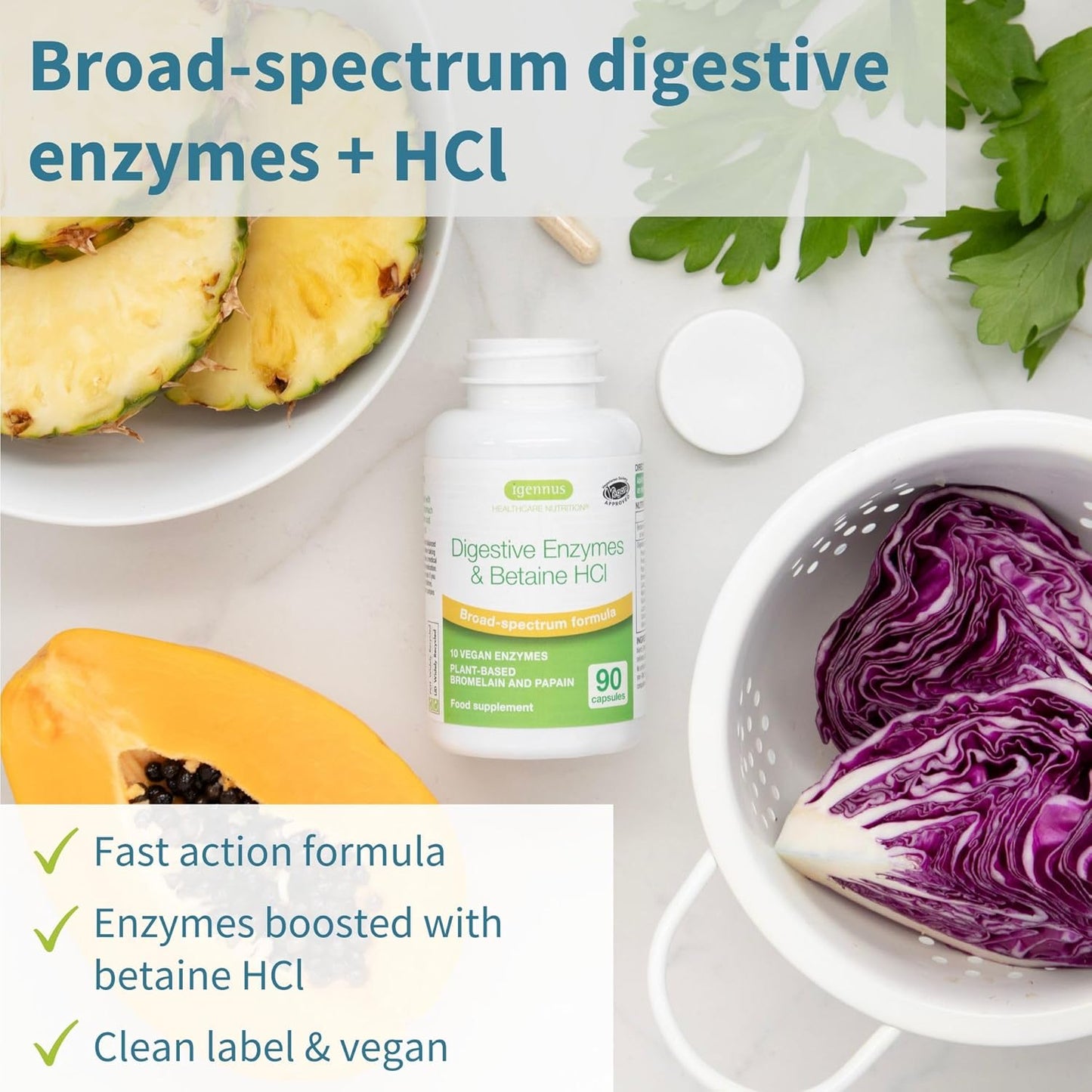 Plant-Based Digestive Enzymes & Betaine HCl Supplement for Women and Men - 6 Pack