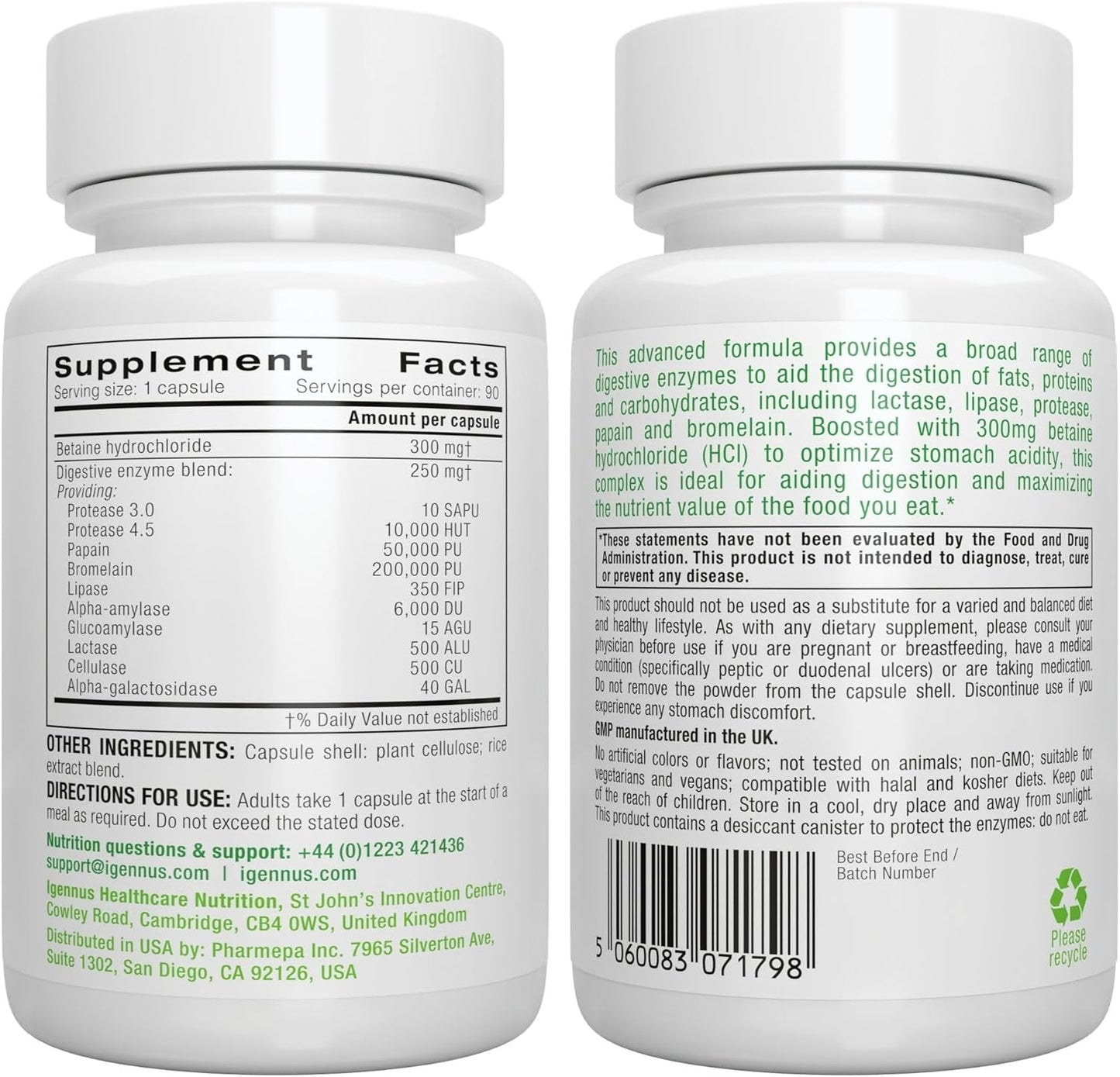 Plant-Based Digestive Enzymes & Betaine HCl Supplement for Women and Men - 6 Pack