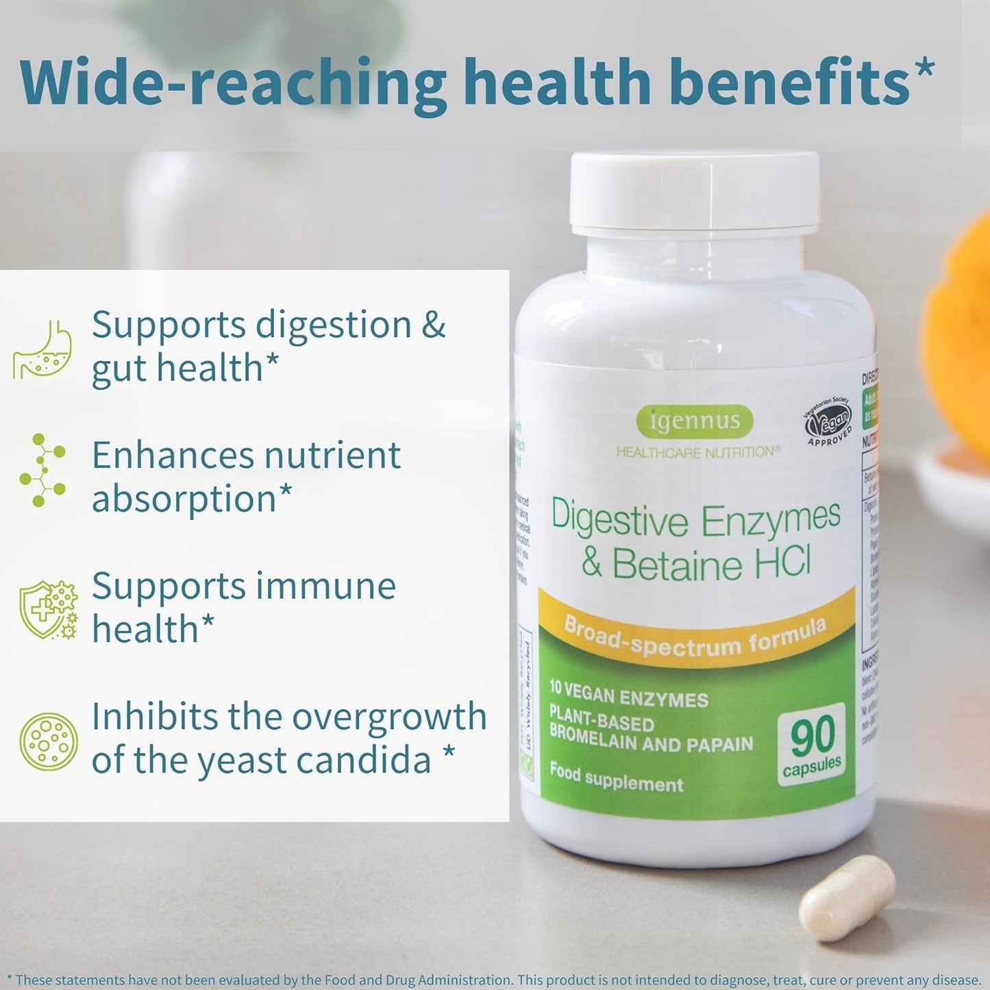 Plant-Based Digestive Enzymes & Betaine HCl Supplement for Women and Men - 6 Pack