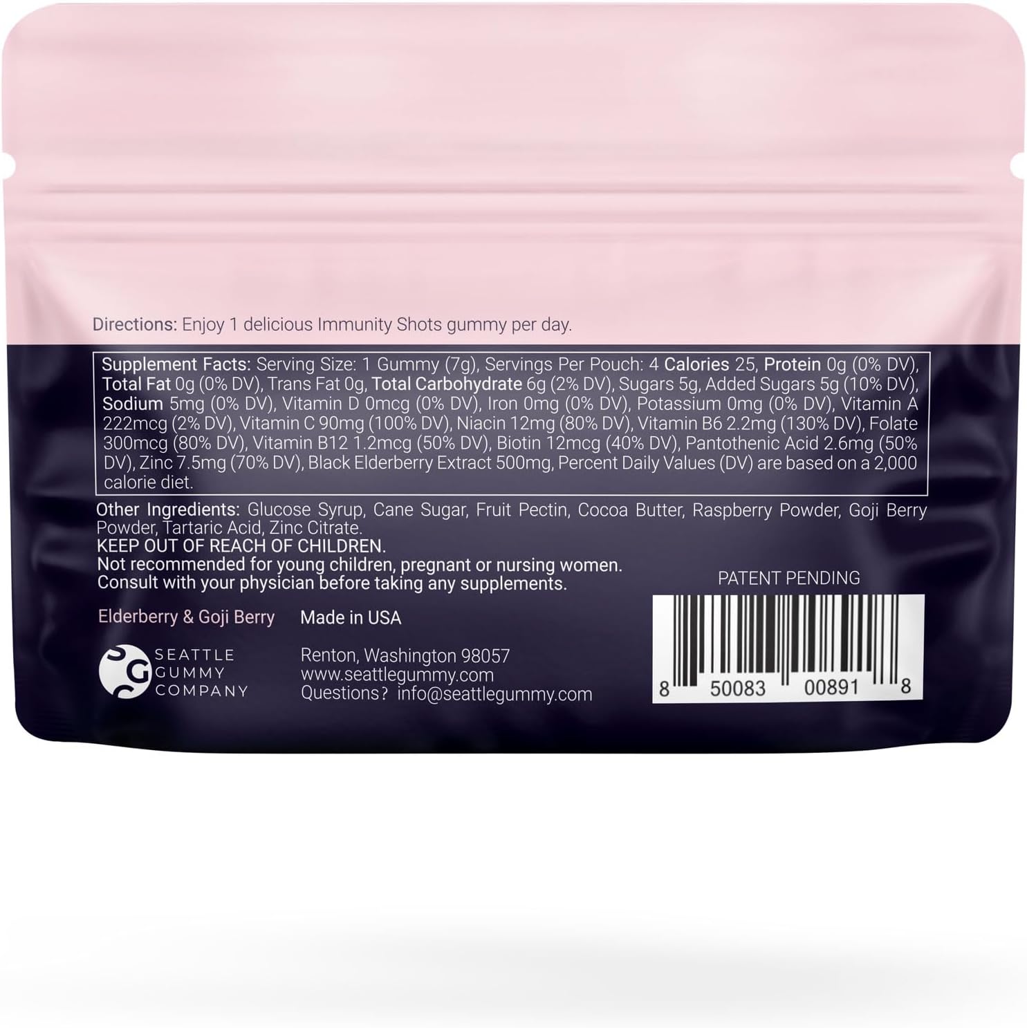 Plant-Based Elderberry & Goji Berry Immunity Gummy Shots (12-Pack) - 500mg Multivitamin Support for Immune System - Vegan & Gluten-Free - Made in USA by Seattle Gummy Co.