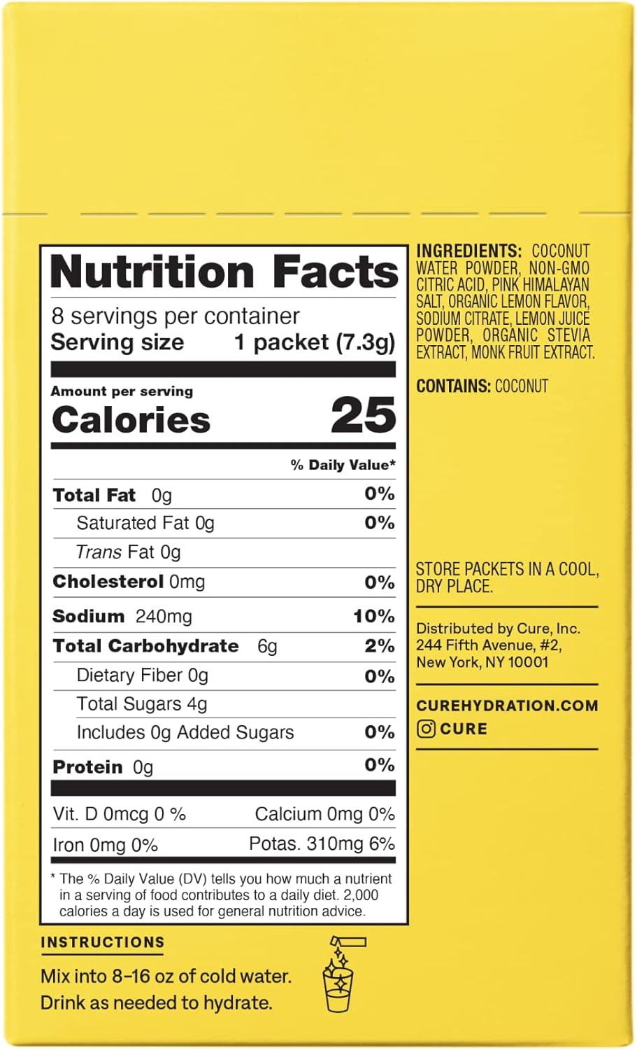 Plant-Based Electrolyte Drink Mix | Coconut Water Dehydration Relief | Vegan Powder - Lemonade | Non-GMO | FSA & HSA Eligible | No Added Sugar | 8 Packets