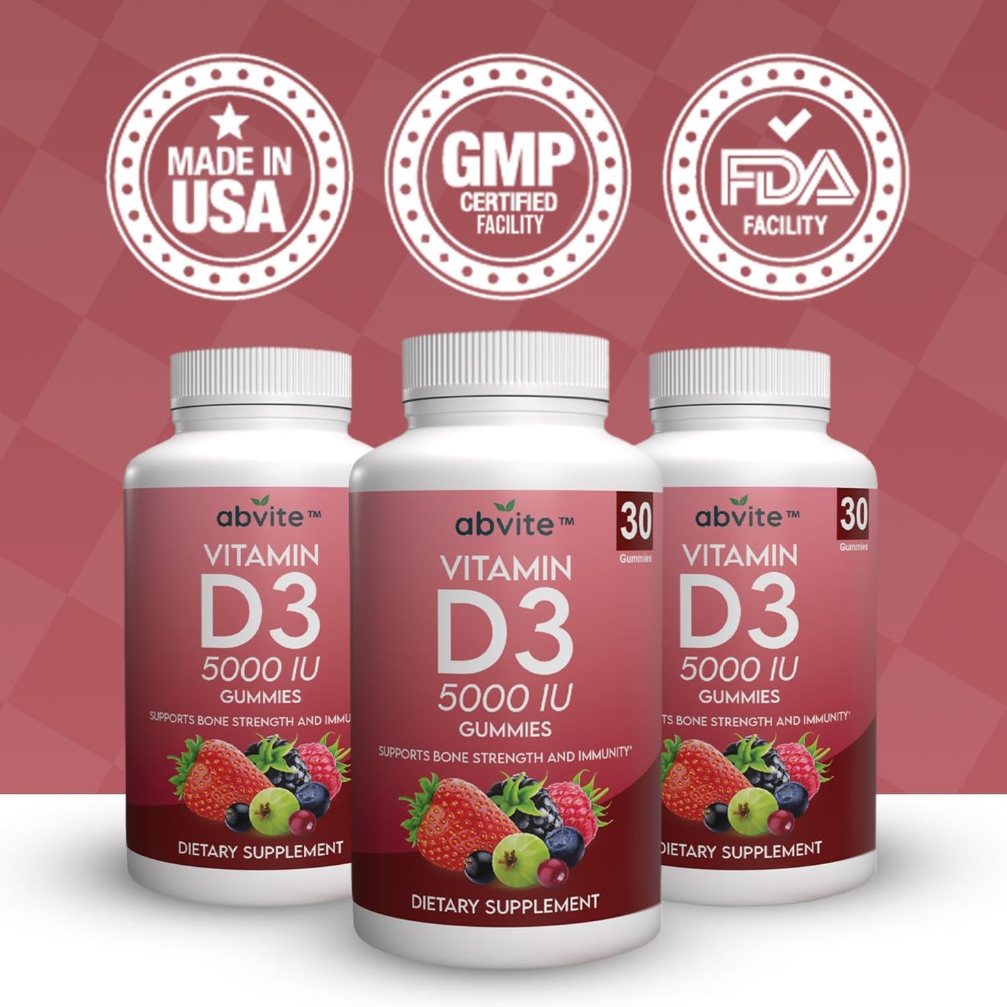 Plant-Based Extra Strength Vitamin D3 5000IU Gummies for Bone Health and Immunity - Gluten Free, No Artificial Flavors - Made in USA - 30 Count