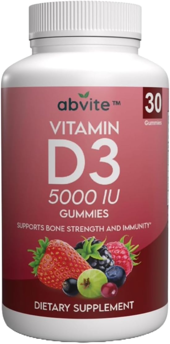 Plant-Based Extra Strength Vitamin D3 5000IU Gummies for Bone Health and Immunity - Gluten Free, No Artificial Flavors - Made in USA - 30 Count