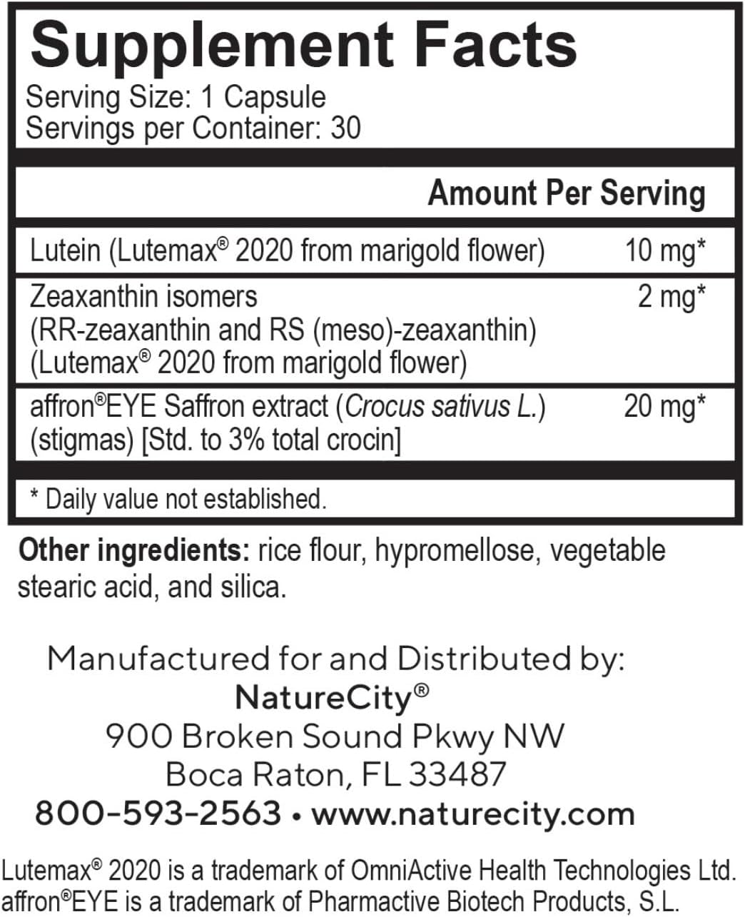 Plant-Based Eye Health Supplement with Lutein, Zeaxanthin, and Saffron - Supports Central and Night Vision, Blue Light Protection - 60 Veggie Capsules