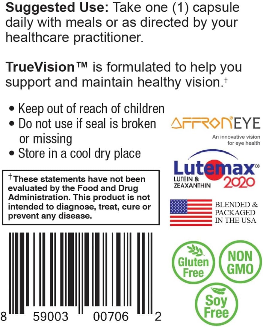 Plant-Based Eye Health Supplement with Lutein, Zeaxanthin, and Saffron - Supports Central and Night Vision, Blue Light Protection - 60 Veggie Capsules