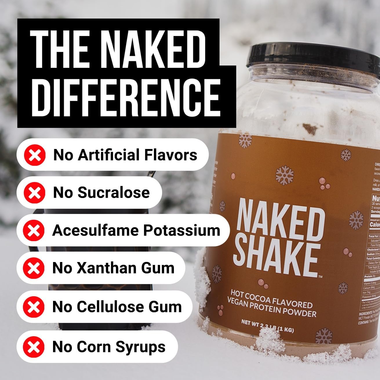 Plant-Based Hot Cocoa Protein Shake with MCT Oil - Naked Nutrition Shake Powder - 30 Servings - Gluten-Free & Soy-Free