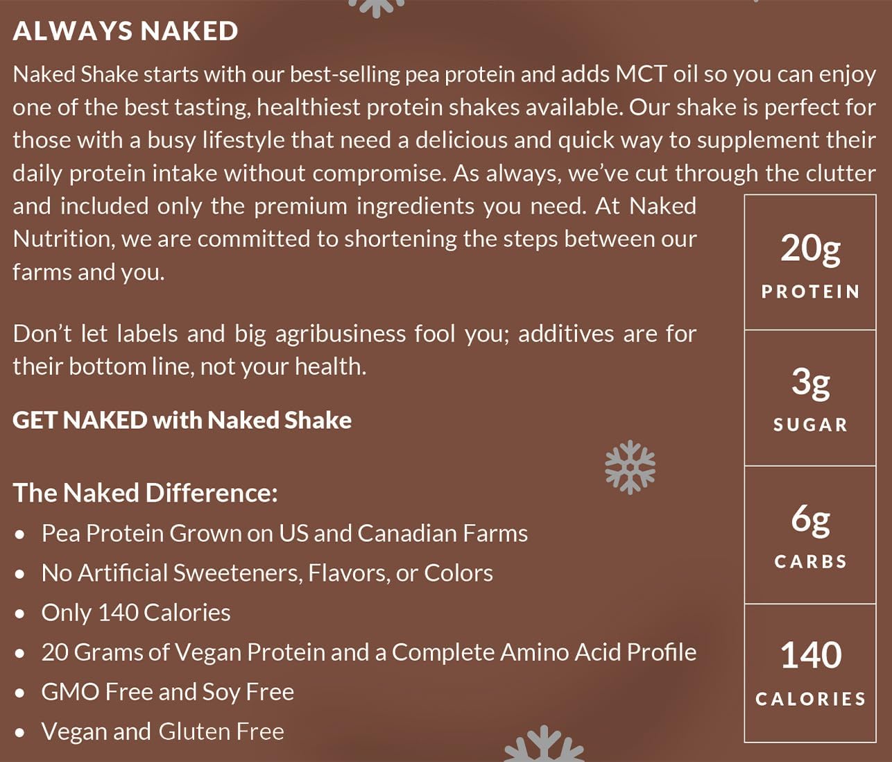 Plant-Based Hot Cocoa Protein Shake with MCT Oil - Naked Nutrition Shake Powder - 30 Servings - Gluten-Free & Soy-Free