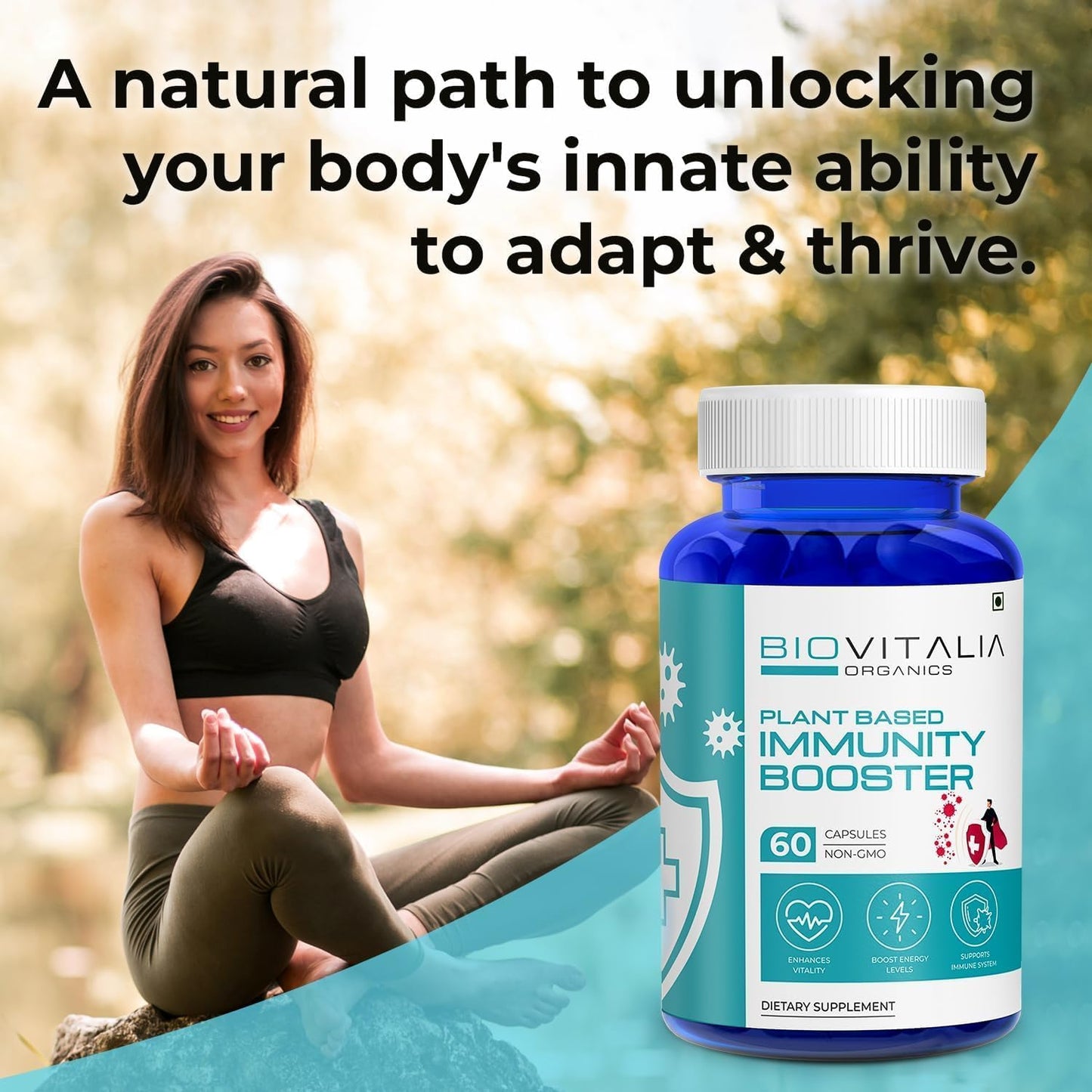 Plant Based Immunity Booster Capsules for Adults - Natural Dietary Supplement for Healthy Heart Function - 60 Capsules