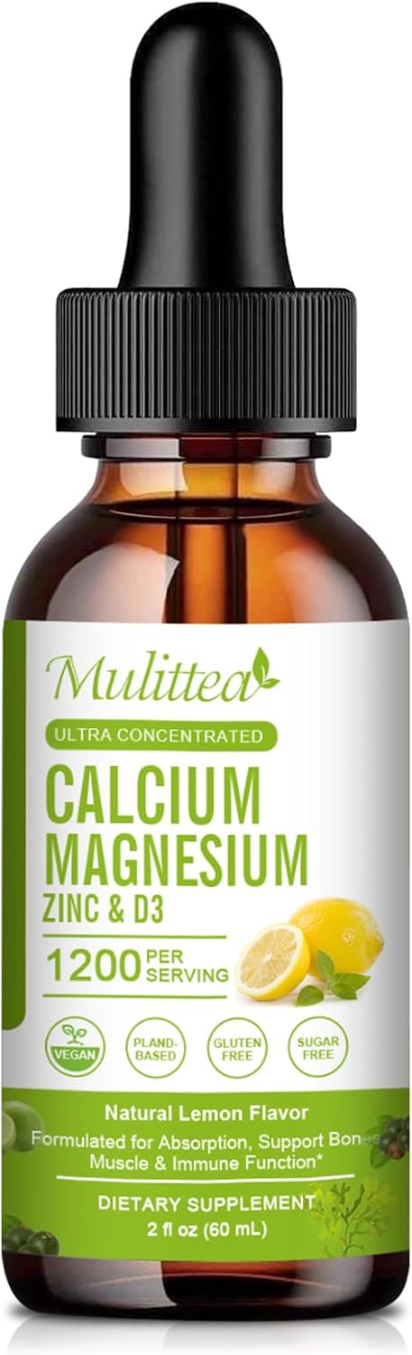 Plant-Based Liquid Calcium Magnesium Zinc Supplement with Vitamin D3, K2, and Vitamin C | Supports Heart and Bone Health | Gluten-Free, Sugar-Free | 30 Servings - Lemon Flavor