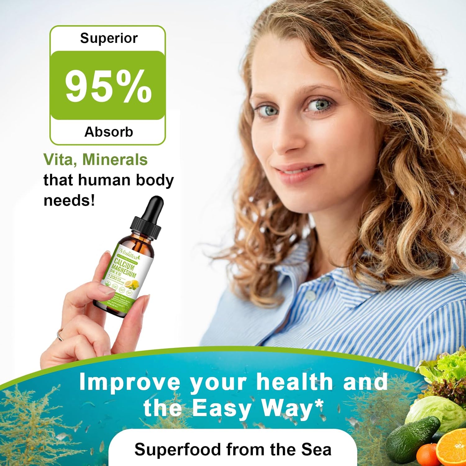 Plant-Based Liquid Calcium Magnesium Zinc Supplement with Vitamin D3, K2, and Vitamin C | Supports Heart and Bone Health | Gluten-Free, Sugar-Free | 30 Servings - Lemon Flavor