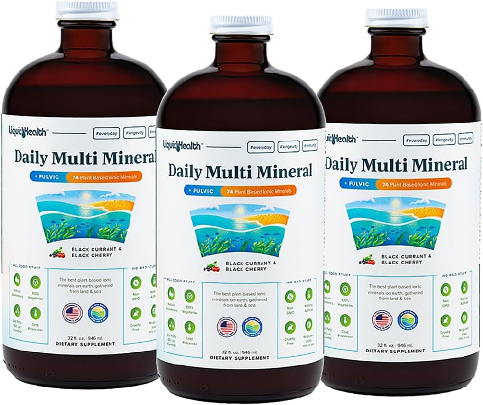 Plant-Based Liquid Mineral Supplement with Fulvic Acid, Aquamin Sea Trace Minerals - Immune Boost, Energy, Gut Health, Detox - Vegetarian (3 Pack)
