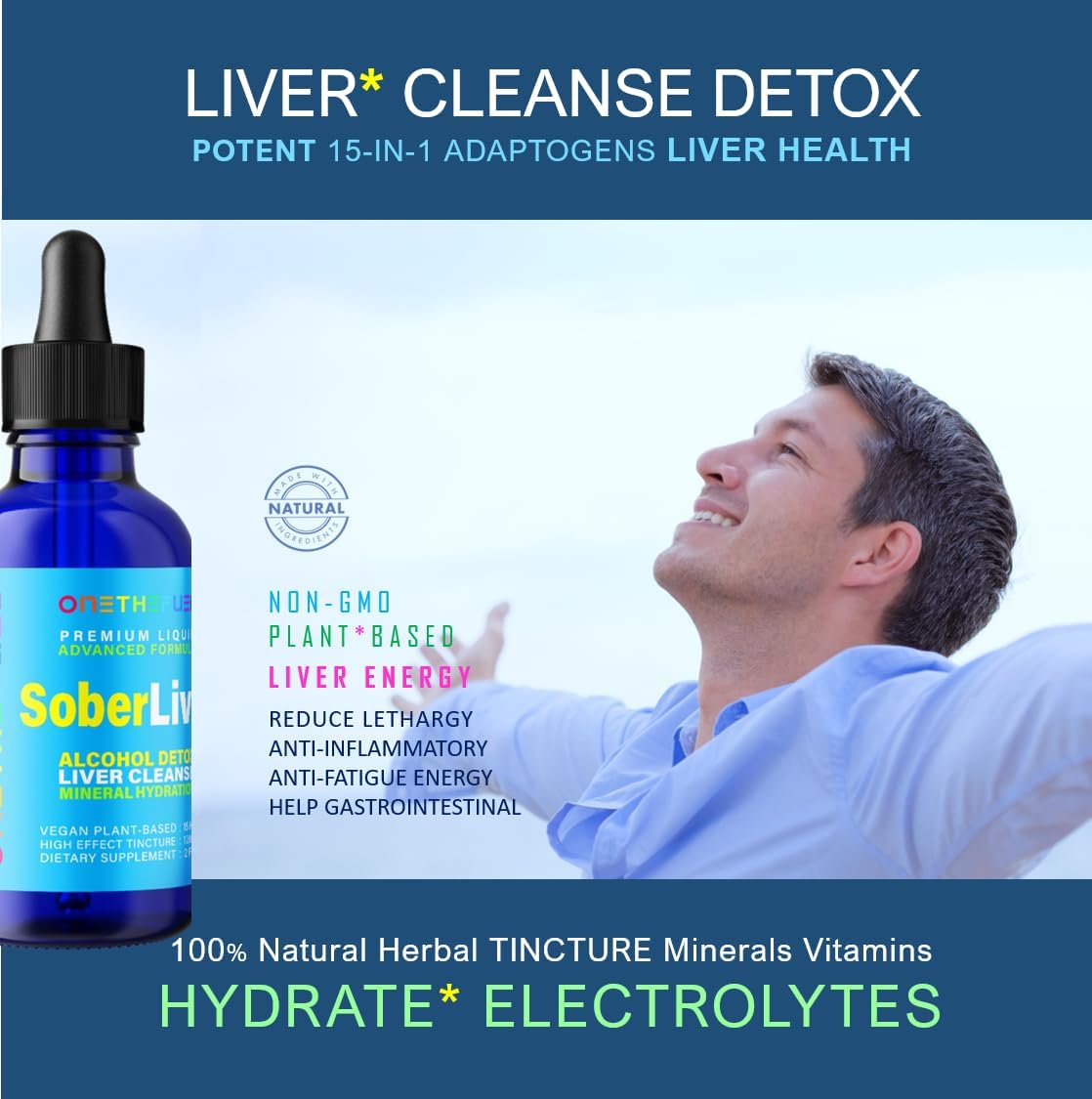 Plant-Based Liver Cleanse and Detox Support + Natural Hydration Supplement 2oz Liquid Tincture - Reishi, Milk Thistle, Rhodiola + Vegan 15 Herbals Liver Health Boost