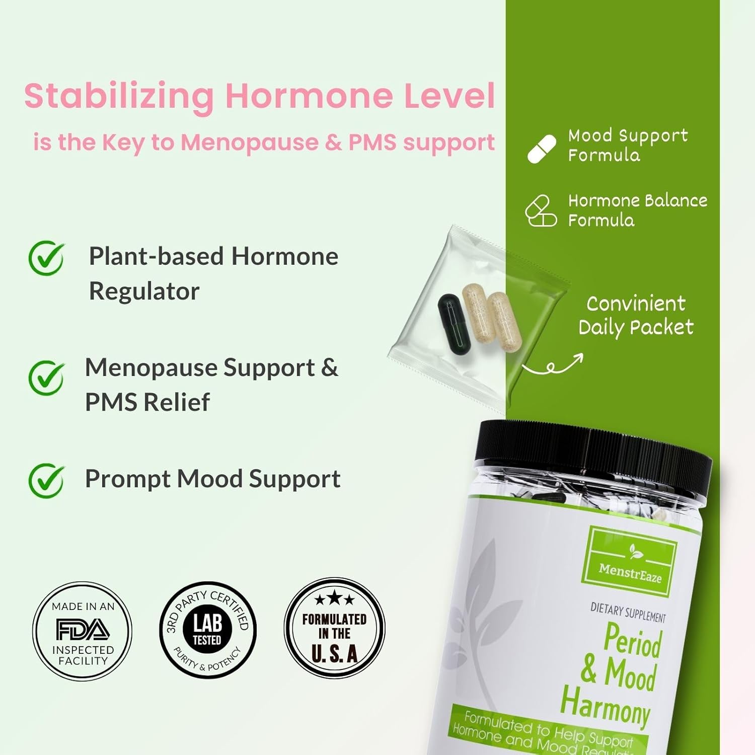 Plant-Based Menopause & PMS Relief Supplement with Magnesium, Black Cohosh, St Johns Wort, Vitex, Ashwagandha & B6 - 30 Servings