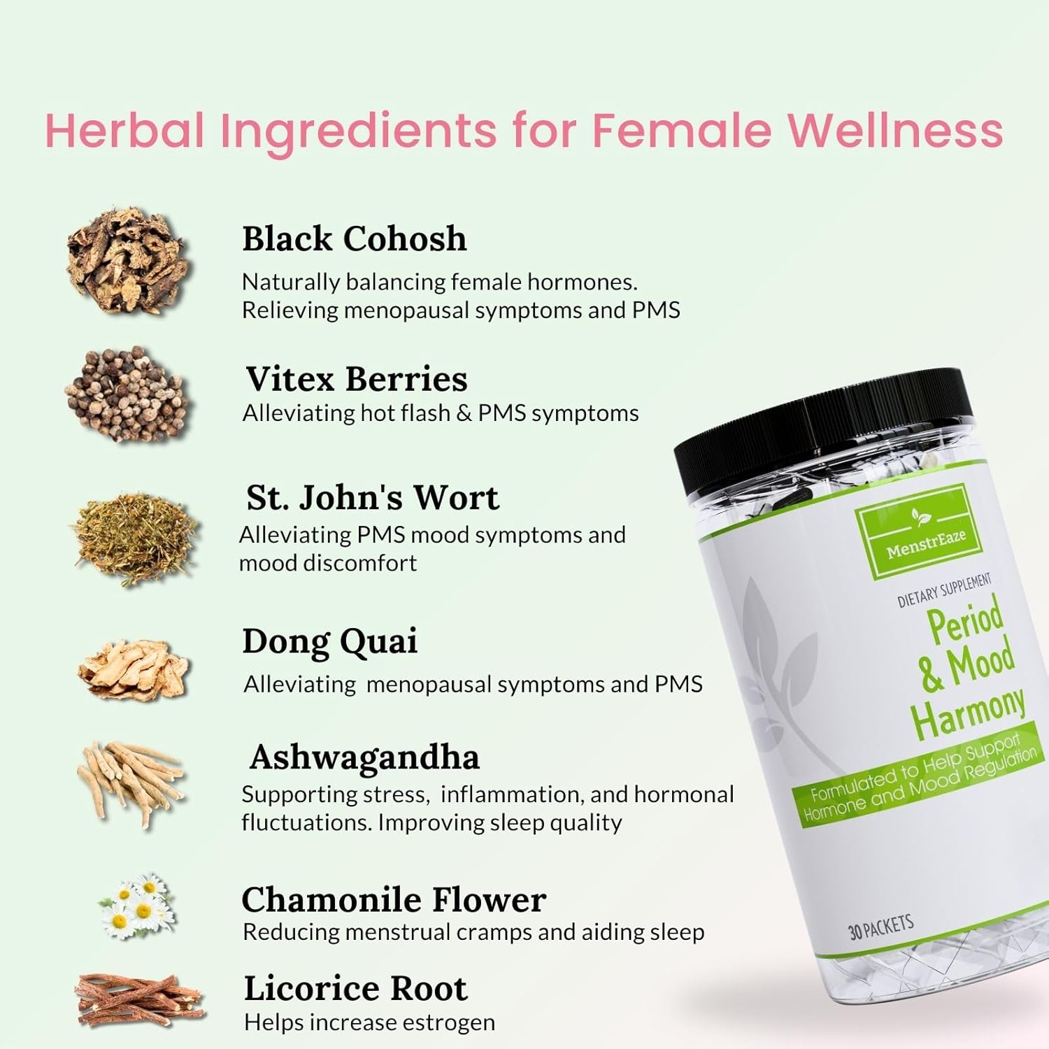 Plant-Based Menopause & PMS Relief Supplement with Magnesium, Black Cohosh, St Johns Wort, Vitex, Ashwagandha & B6 - 30 Servings