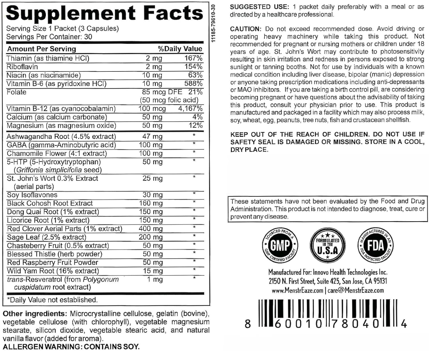 Plant-Based Menopause & PMS Relief Supplement with Magnesium, Black Cohosh, St Johns Wort, Vitex, Ashwagandha & B6 - 30 Servings