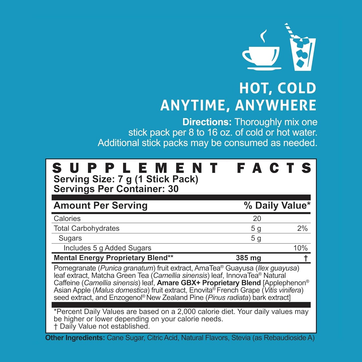 Plant-based Mental Energy & Motivation Drink with Pomegranate Lime Flavor - 30 Sticks by Amare Global Energy+