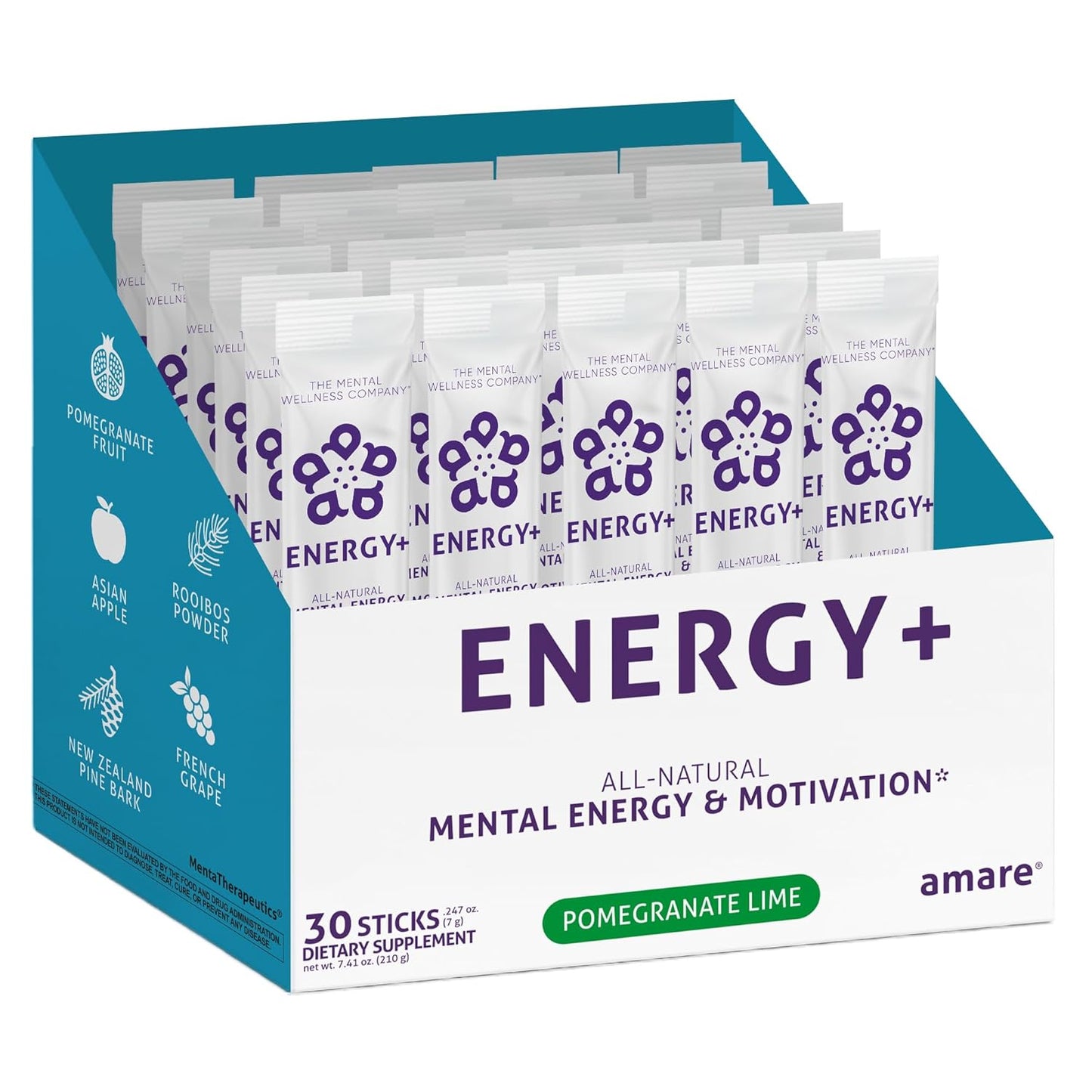 Plant-based Mental Energy & Motivation Drink with Pomegranate Lime Flavor - 30 Sticks by Amare Global Energy+