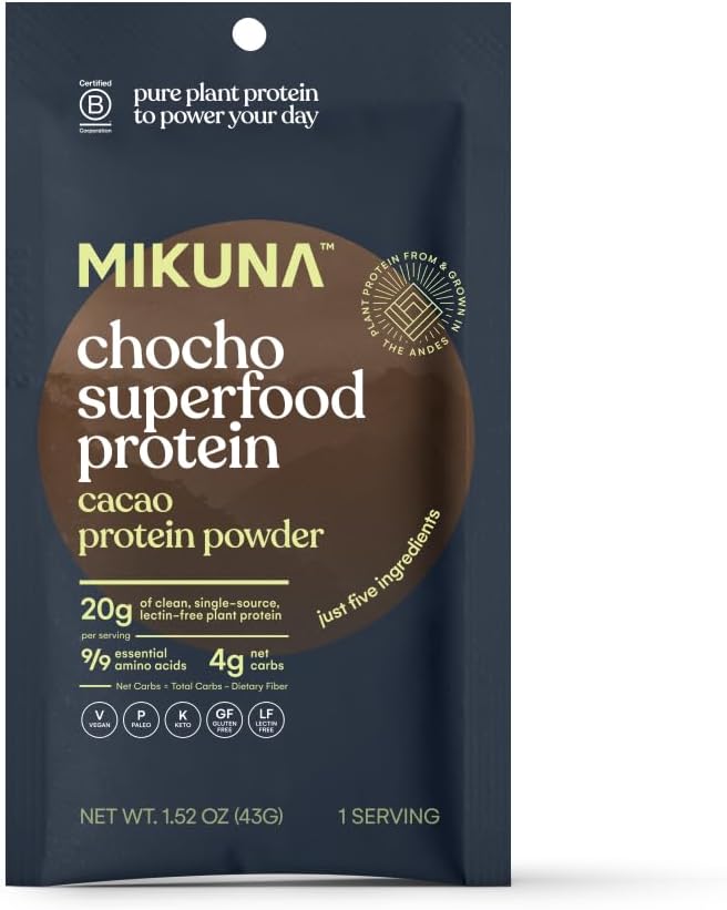 Plant Based Mikuna Vegan Protein Powder in Cacao Flavor - 8 Servings of Superfood Protein with Vitamins, Minerals, and Fiber - Dairy, Gluten, Keto, and Lectin-Free