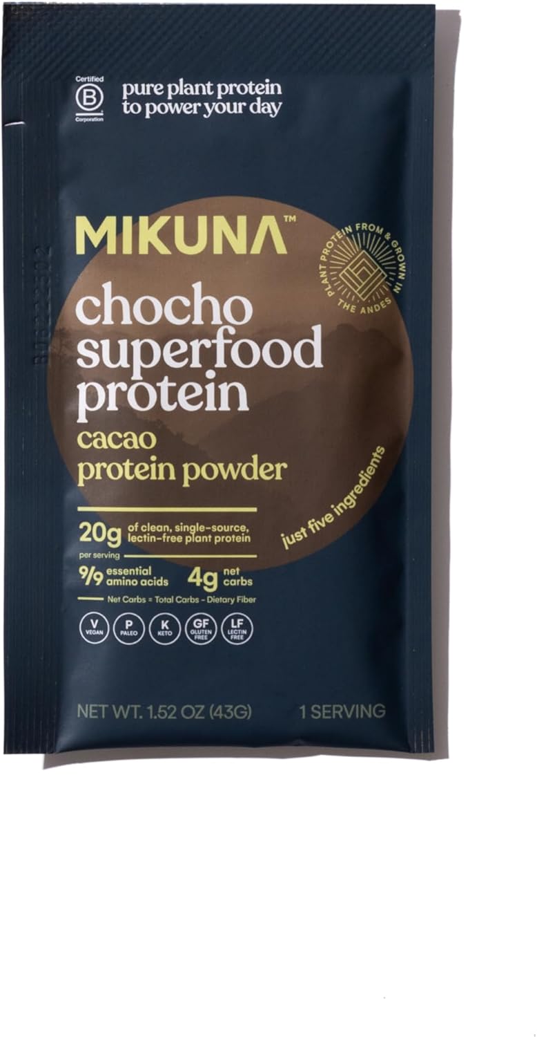 Plant Based Mikuna Vegan Protein Powder in Cacao Flavor - 8 Servings of Superfood Protein with Vitamins, Minerals, and Fiber - Dairy, Gluten, Keto, and Lectin-Free