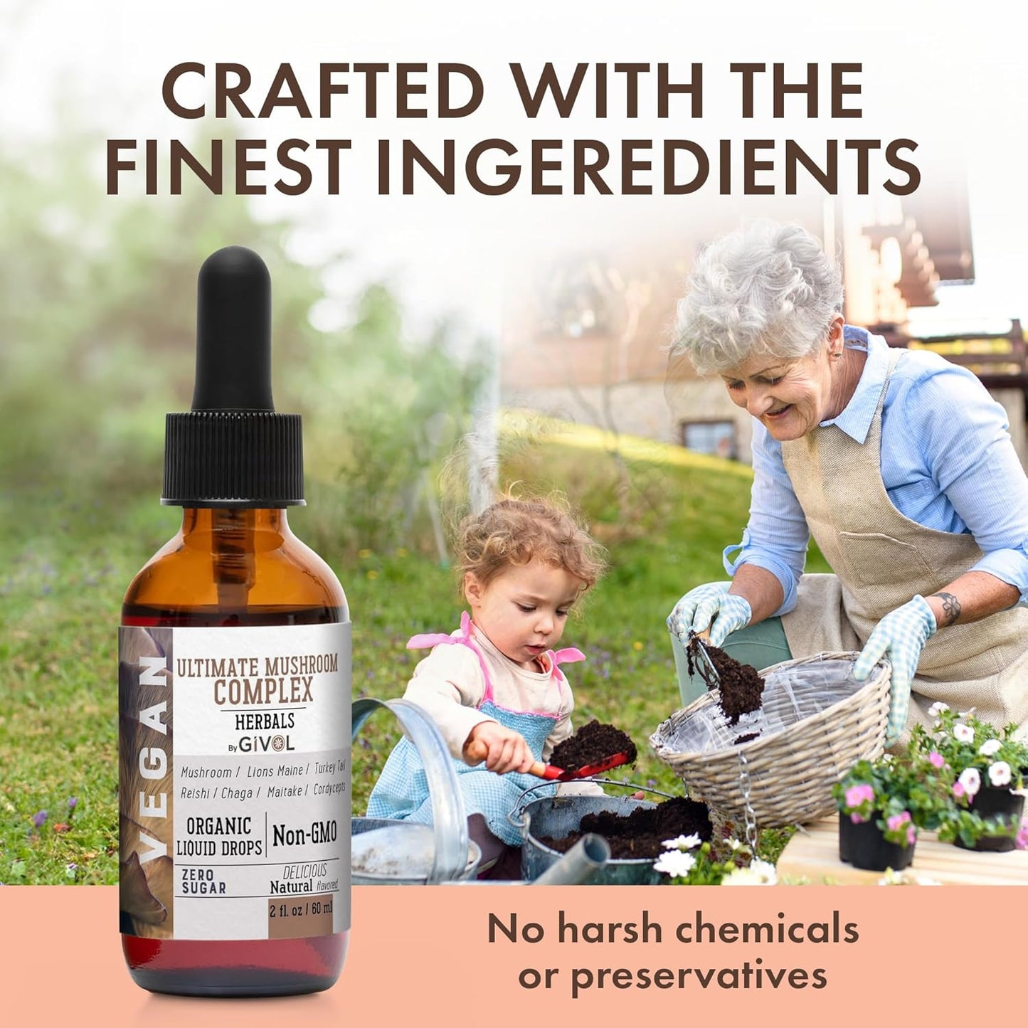 Plant-Based Mushroom Complex Liquid Drops with Vitamin D3 & K2 for Natural Wellness - Vegan Formula with Coconut Oil for Daily Vitality