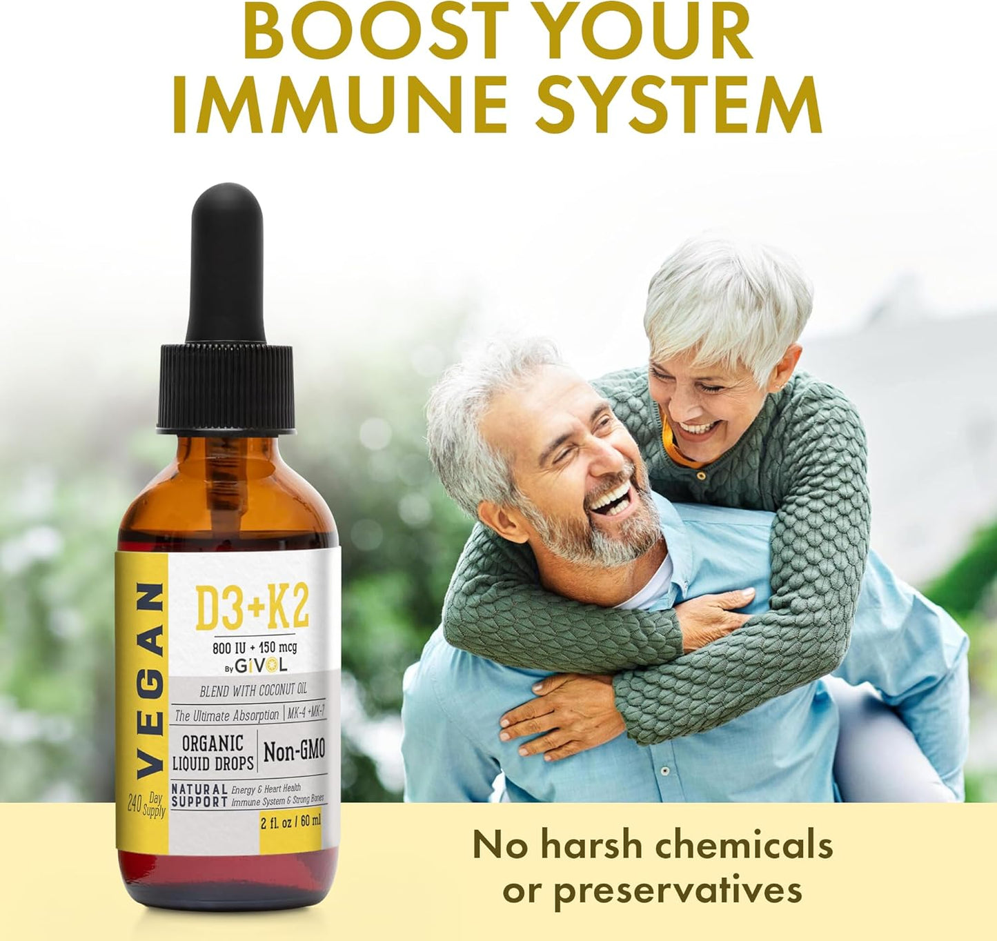 Plant-Based Mushroom Complex Liquid Drops with Vitamin D3 & K2 for Natural Wellness - Vegan Formula with Coconut Oil for Daily Vitality