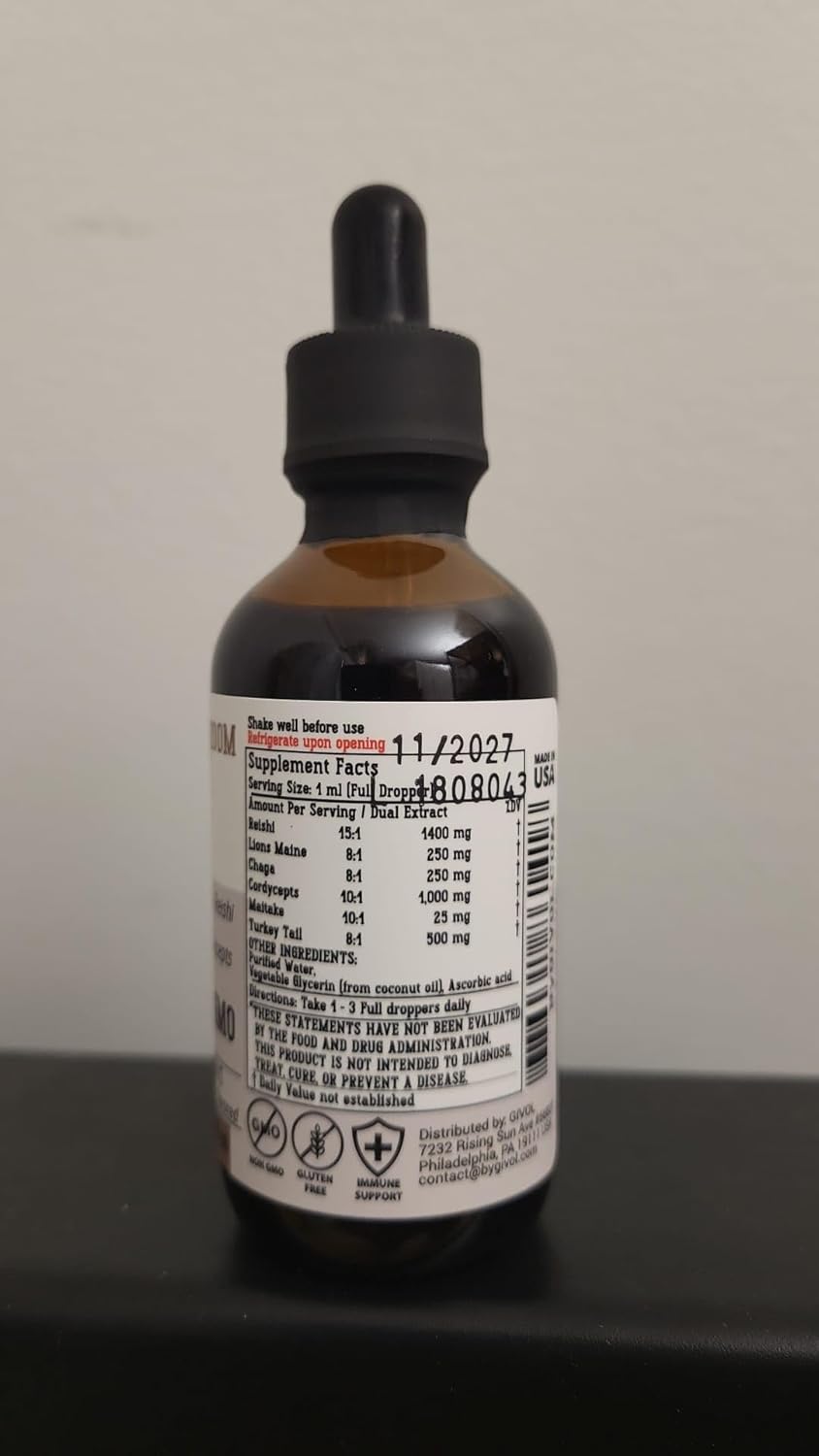 Plant-Based Mushroom Complex Liquid Drops with Vitamin D3 & K2 for Natural Wellness - Vegan Formula with Coconut Oil for Daily Vitality