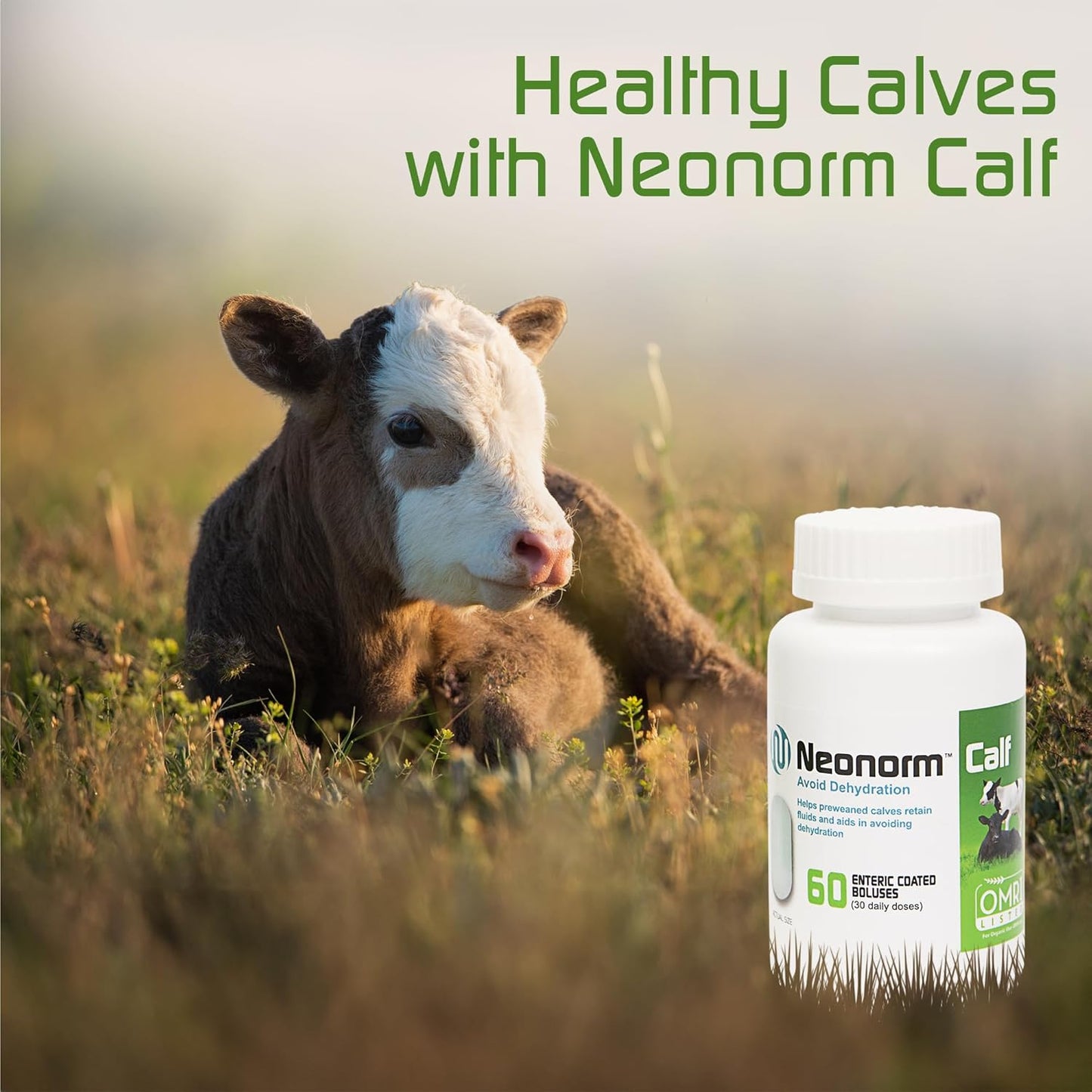 Plant-Based Neonorm Calf Boluses for Hydration & Bowel Health - 60 Count - Pre-Weaned Calves