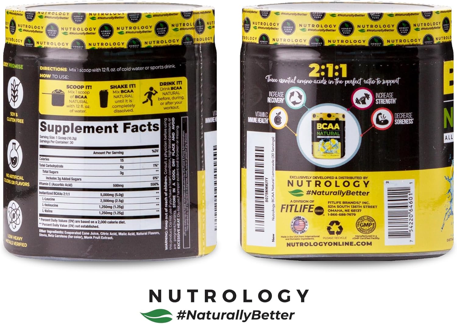 Plant-Based Nutrology BCAA Powder - Lemonade Flavor, 2:1:1 Amino Acids for Pre & Post Workout Recovery, Vegan, Gluten-Free, Non-GMO - 30 Servings - BoostGo Australia