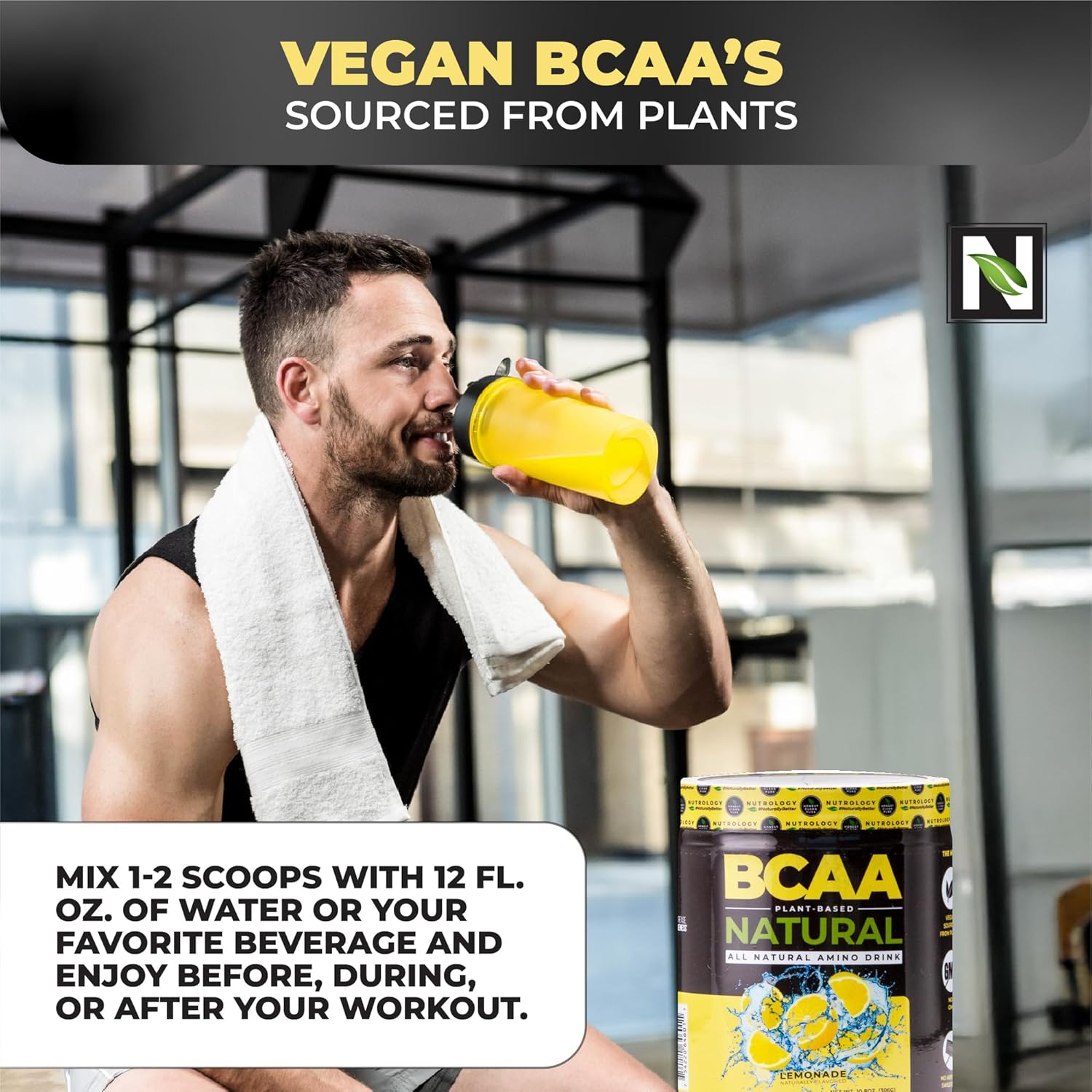 Plant-Based Nutrology BCAA Powder - Lemonade Flavor, 2:1:1 Amino Acids for Pre & Post Workout Recovery, Vegan, Gluten-Free, Non-GMO - 30 Servings - BoostGo Australia