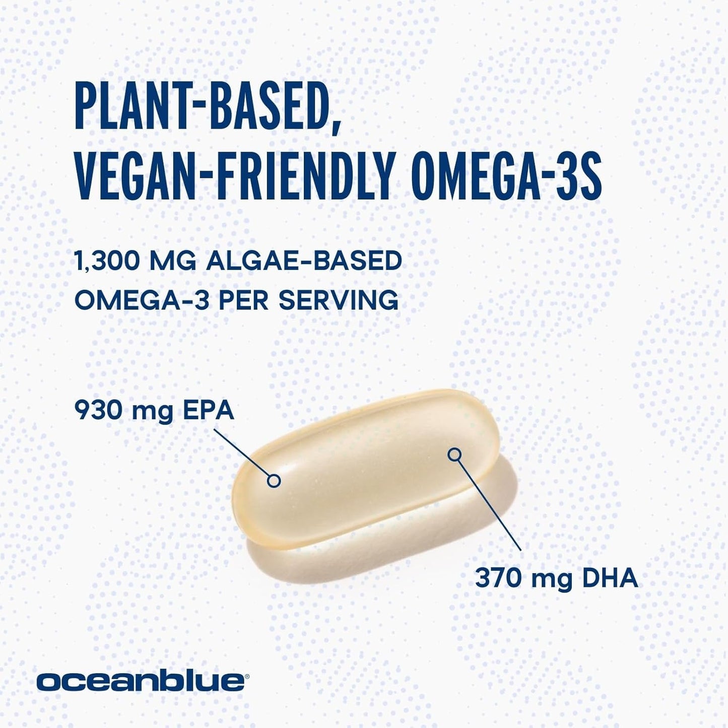 Plant-Based Oceanblue Professional Vegan Omega-3 Supplement - 2 Packs, 1300mg, 60 Servings of High-Potency DHA EPA Algae Oil