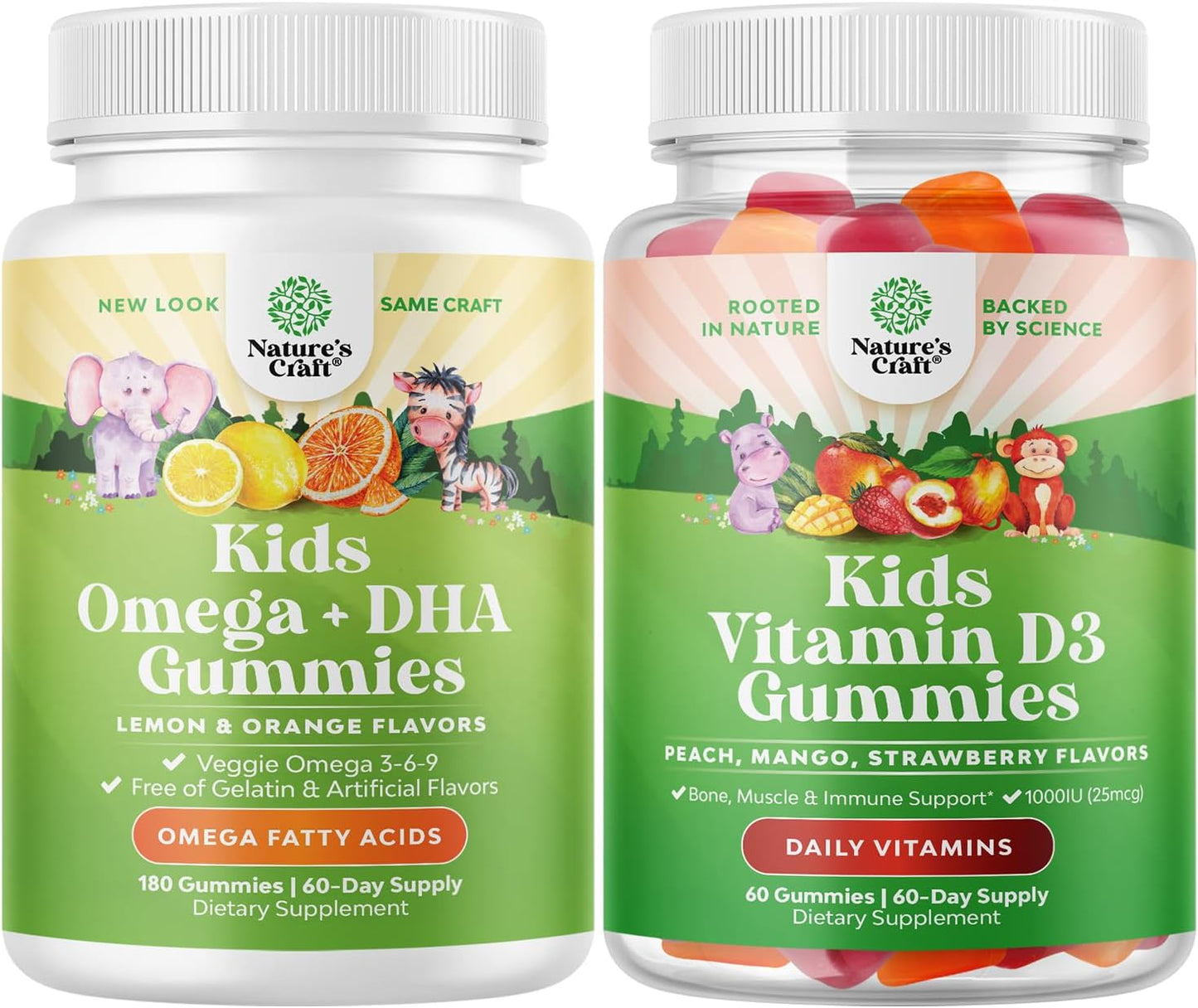 Plant Based Omega 3 and Vitamin D Gummy Bundle for Kids - Vision, Immunity, Focus, Muscle, Teeth, Bone Health - Chewable Immune Support for Toddlers - BoostGo Australia