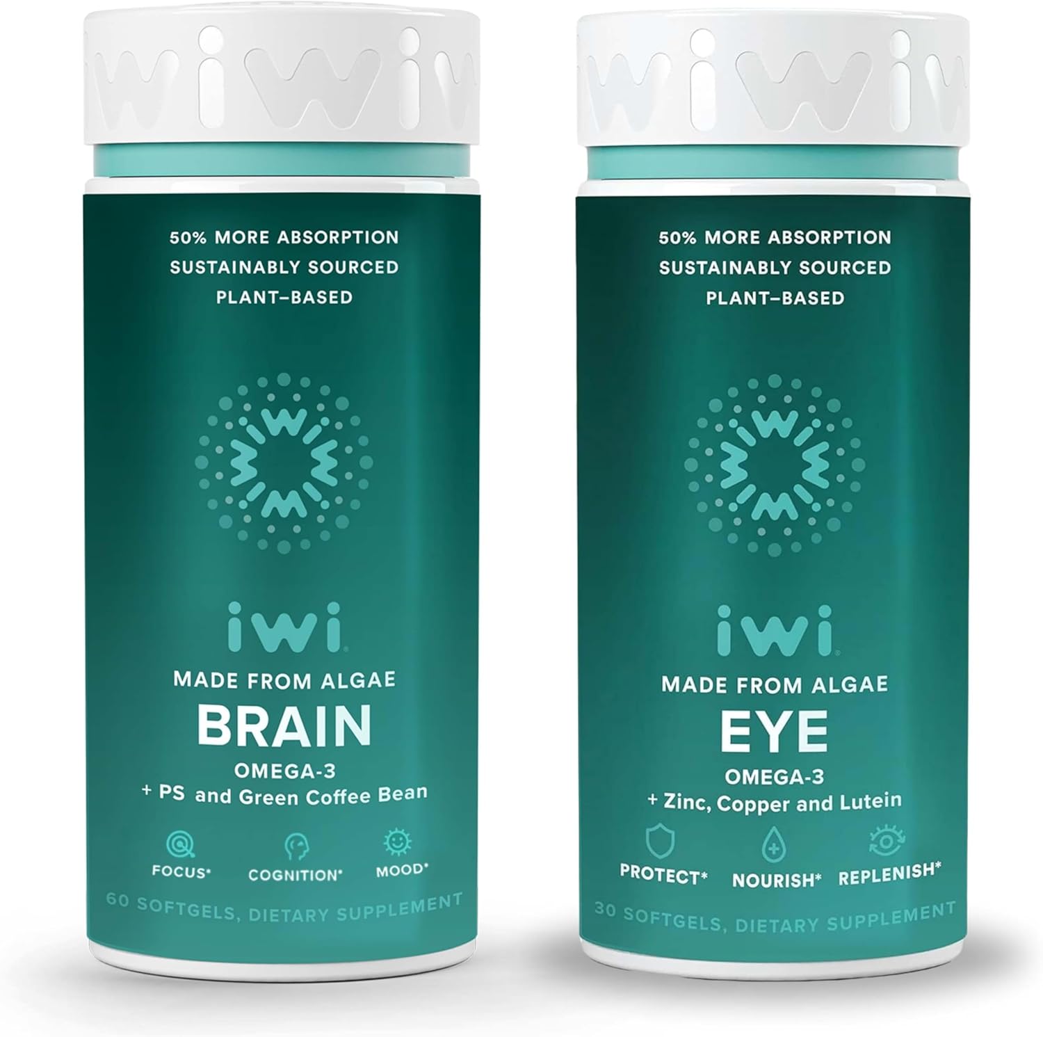 Plant-Based Omega-3 Bundle for Brain & Eye Health, 30 Servings, Vegan Algae Oil with EPA + DHA, Krill & Fish Oil Alternative