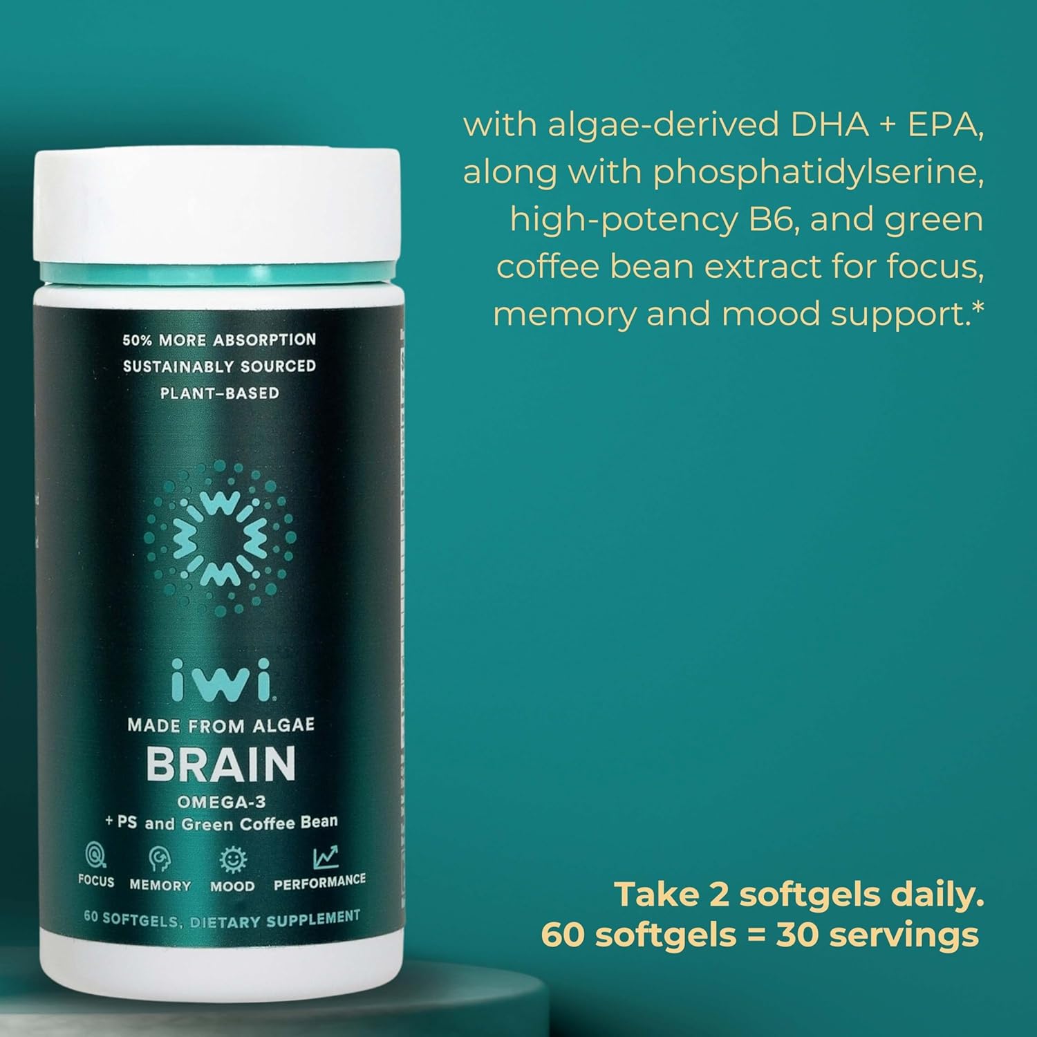 Plant-Based Omega-3 Bundle for Brain & Eye Health, 30 Servings, Vegan Algae Oil with EPA + DHA, Krill & Fish Oil Alternative