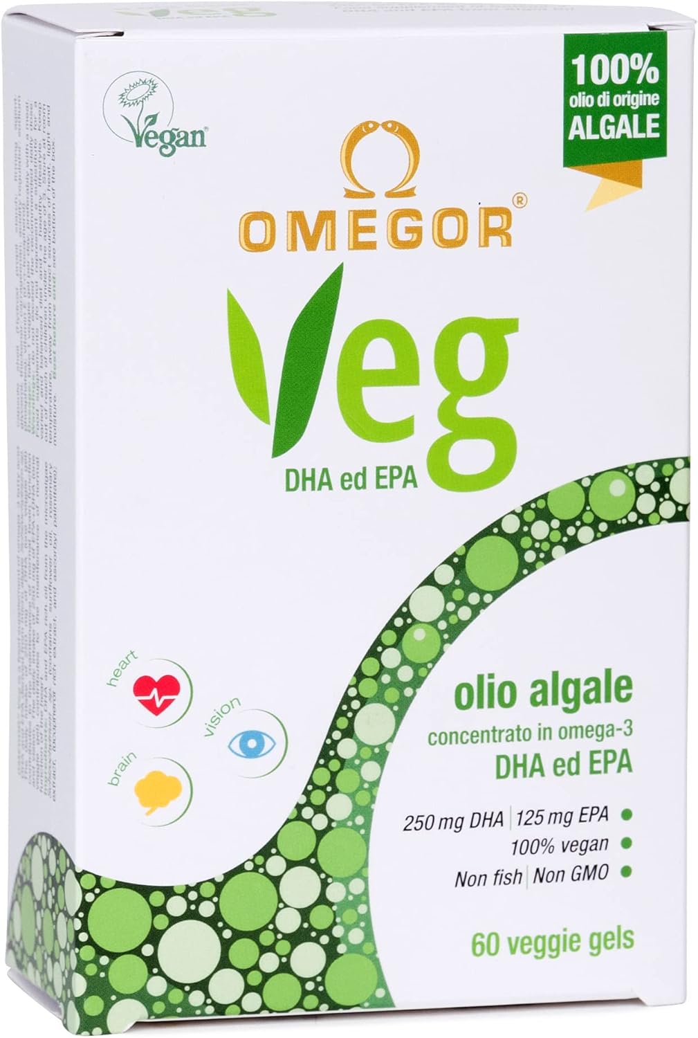 Plant-Based Omega-3 Supplement with Algal Oil, Vitamin E - 60 Capsules, 250mg DHA, 125mg EPA - Vegan Society Certified