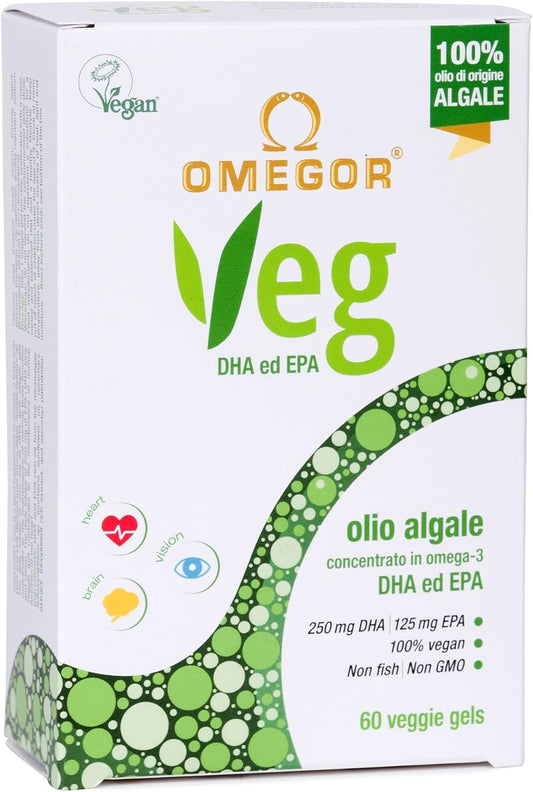 Plant-Based Omega-3 Supplement with Algal Oil, Vitamin E - 60 Capsules, 250mg DHA, 125mg EPA - Vegan Society Certified