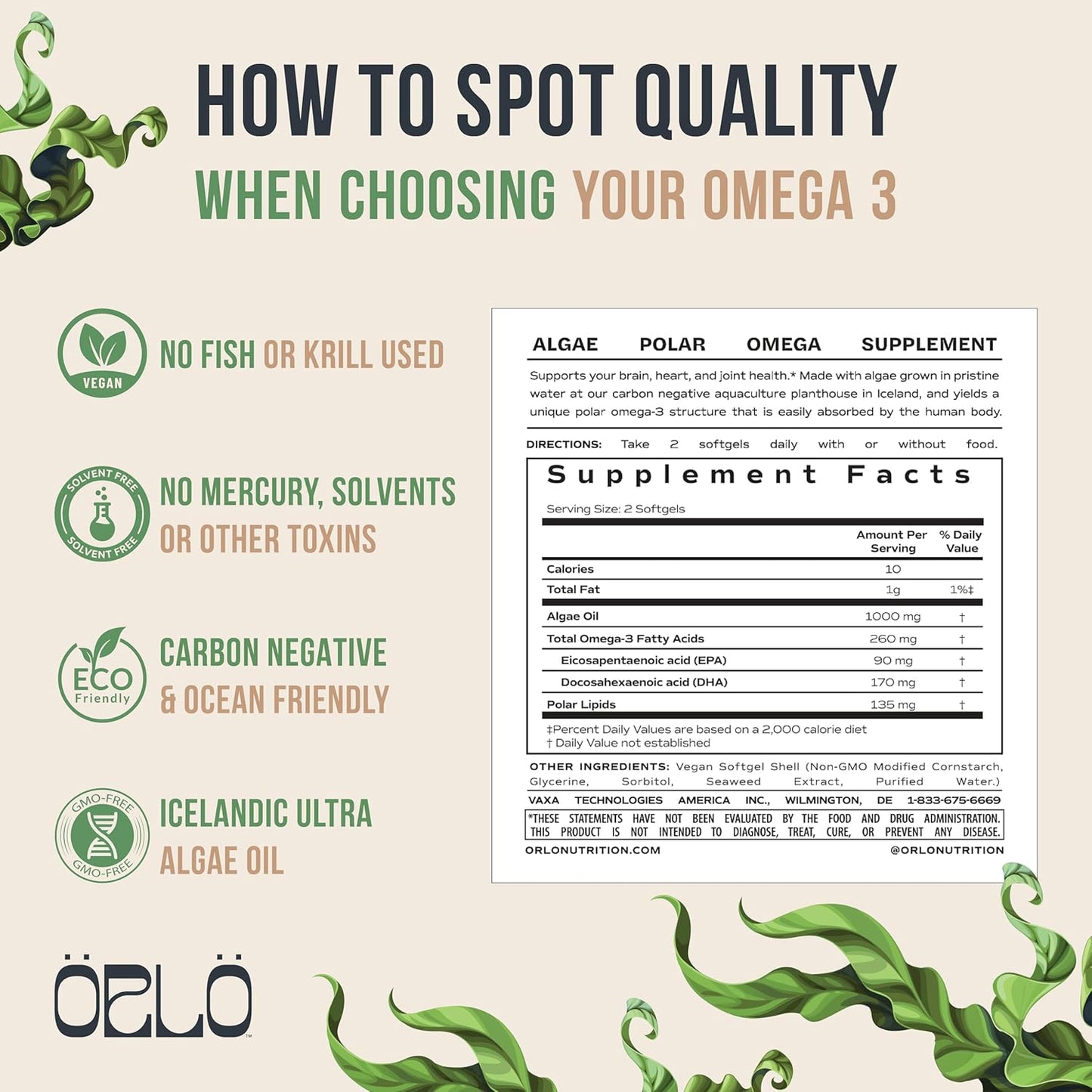 Plant-Based Omega-3 Supplement with DHA & EPA Fatty Acids - Vegan Algae Oil - Triple Strength Omega-3s - Sustainable Alternative to Krill or Fish Oil (120 Mini Softgels)